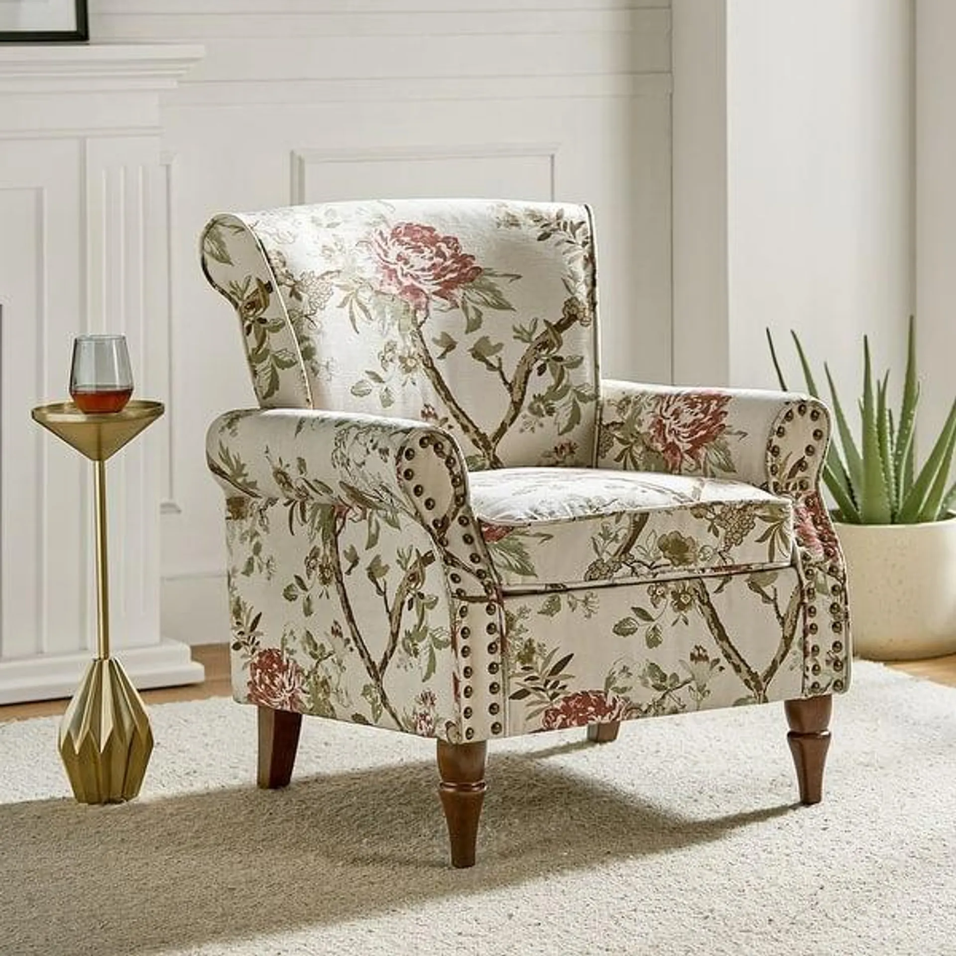 Nyctelius Traditional Polyester Accent Arm Chair with Rolled Arms and Nailhead Trim by HULALA HOME