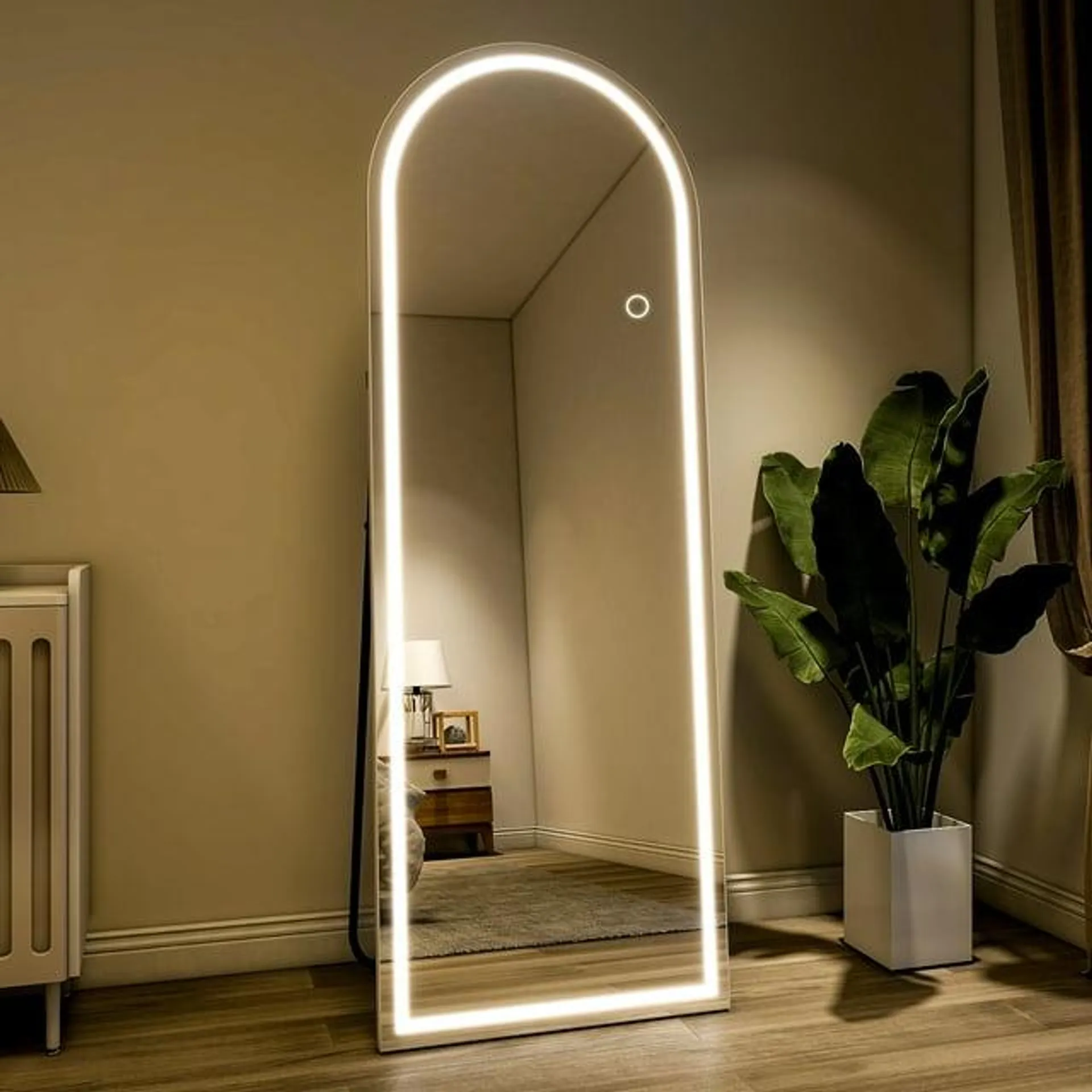 BEAUTYPEAK 64" x 21" LED Arched Full Length Mirror Standing Floor Mirror,White