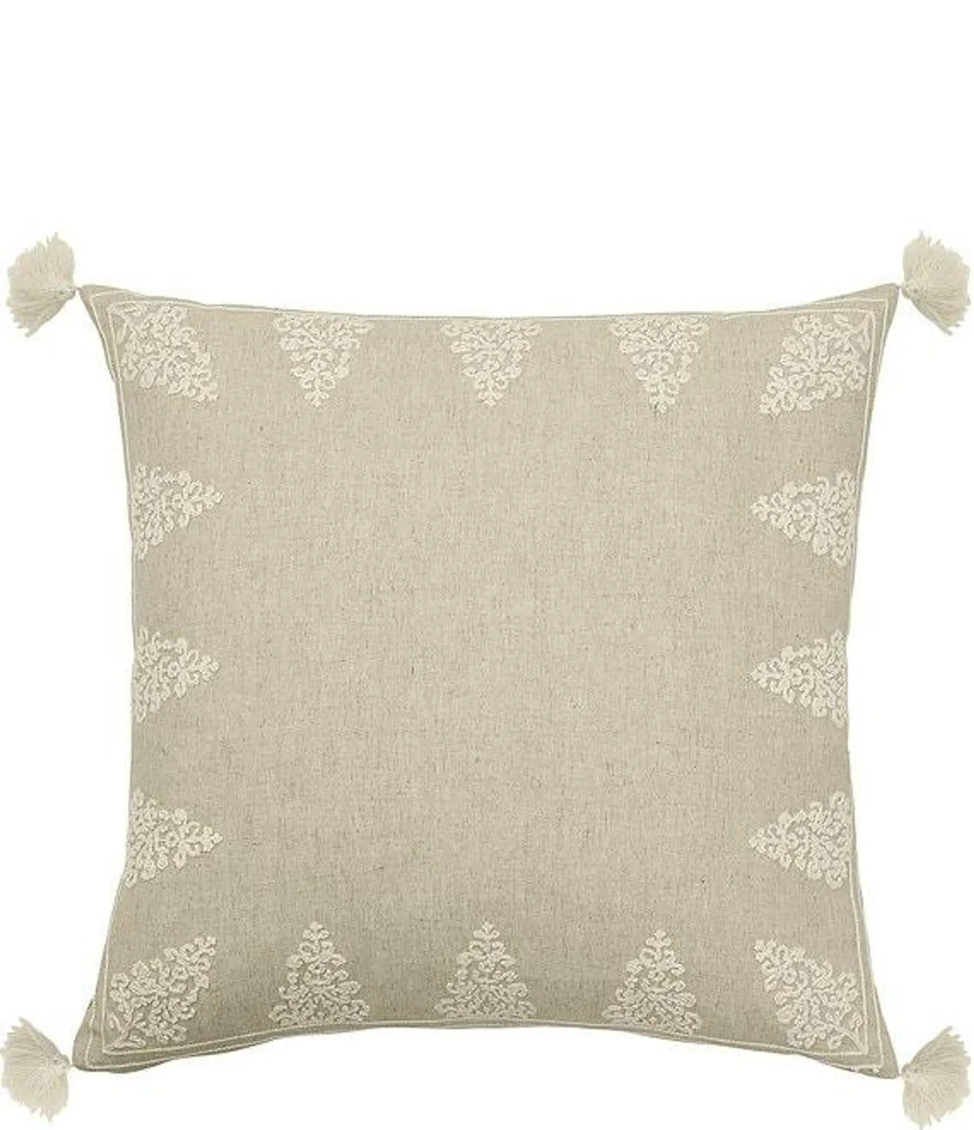 Chain Embroidered Tassel Square Pillow