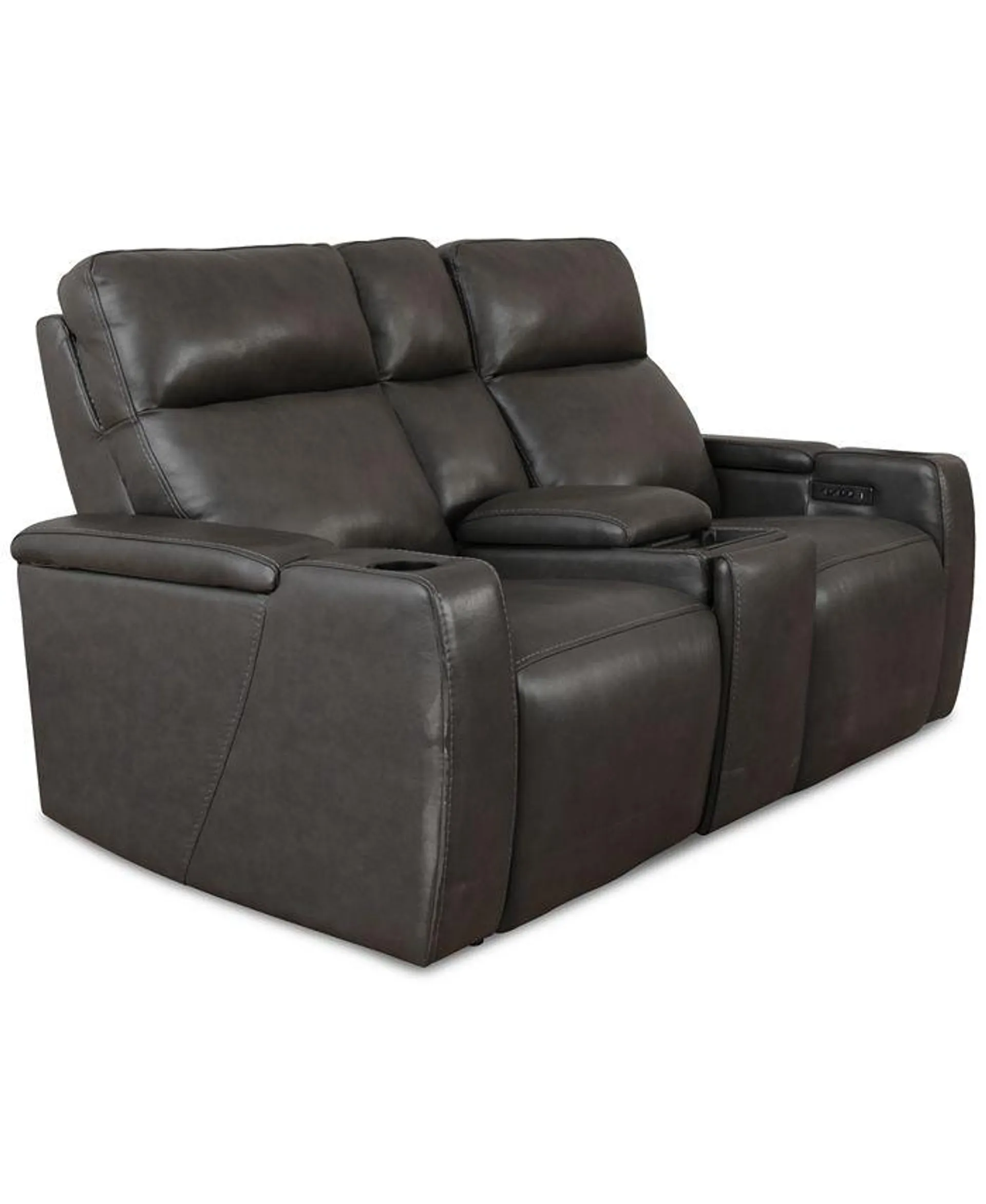 Greymel 74" Zero Gravity Leather Loveseat with Console and Power Headrests, Created for Macy's