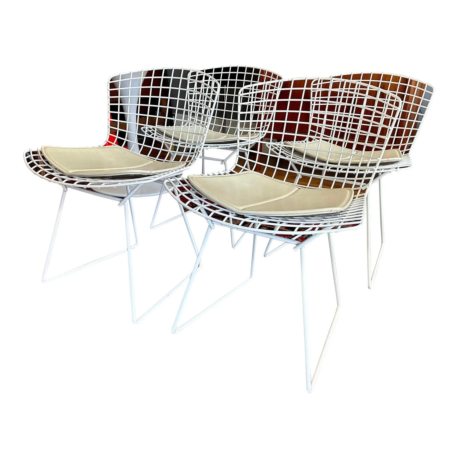 Harry Bertoia Side Chair W/ Leather Seat Pad for KNOLL-Set of 4