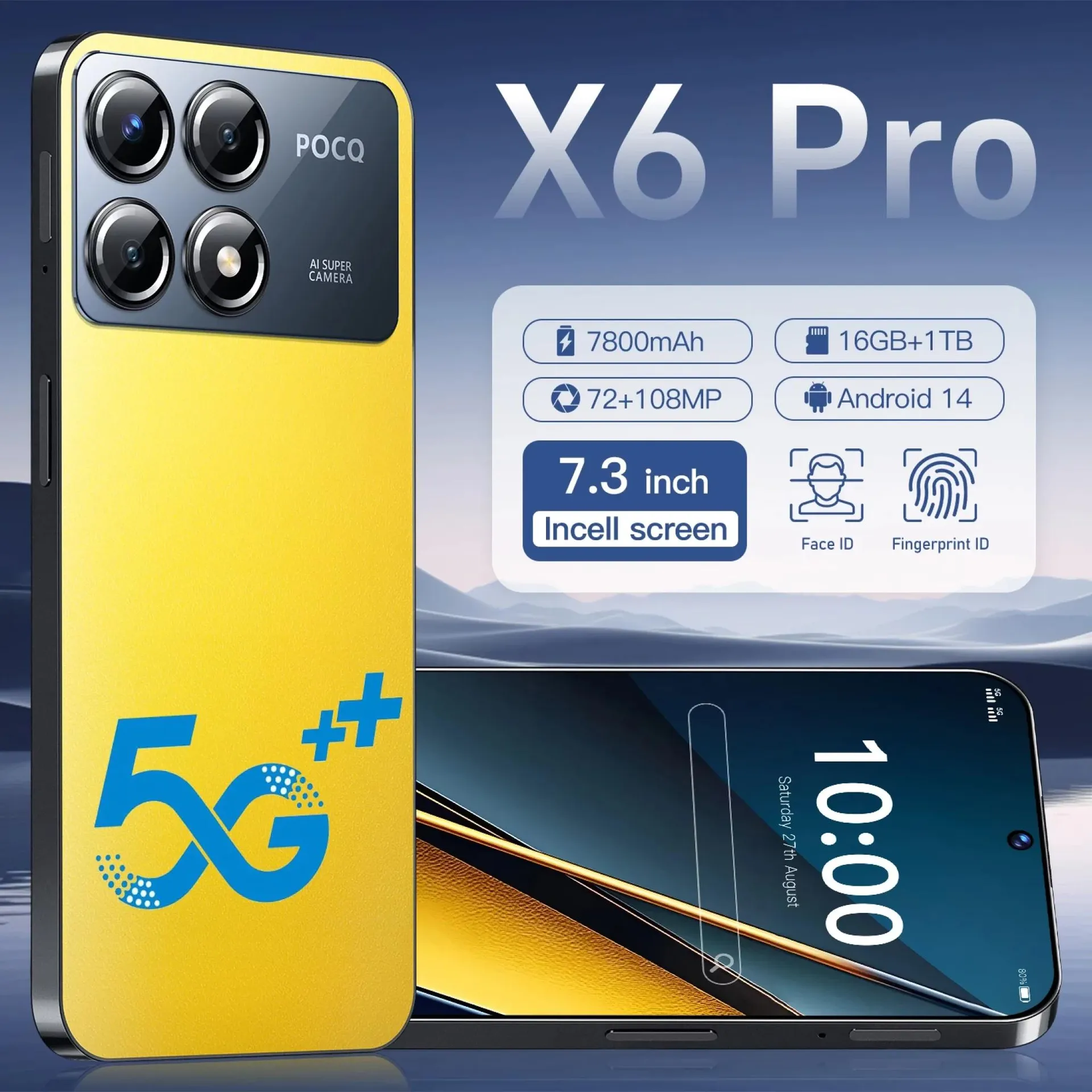 Teléfono móvil X2025 Pro 6 nuevo, pantalla HD de 7.3 pulgadas, teléfono inteligente de 22 GB + 2 TB, 5G, doble SIM, Android, desbloqueado, 108 MP, 7800 mAh