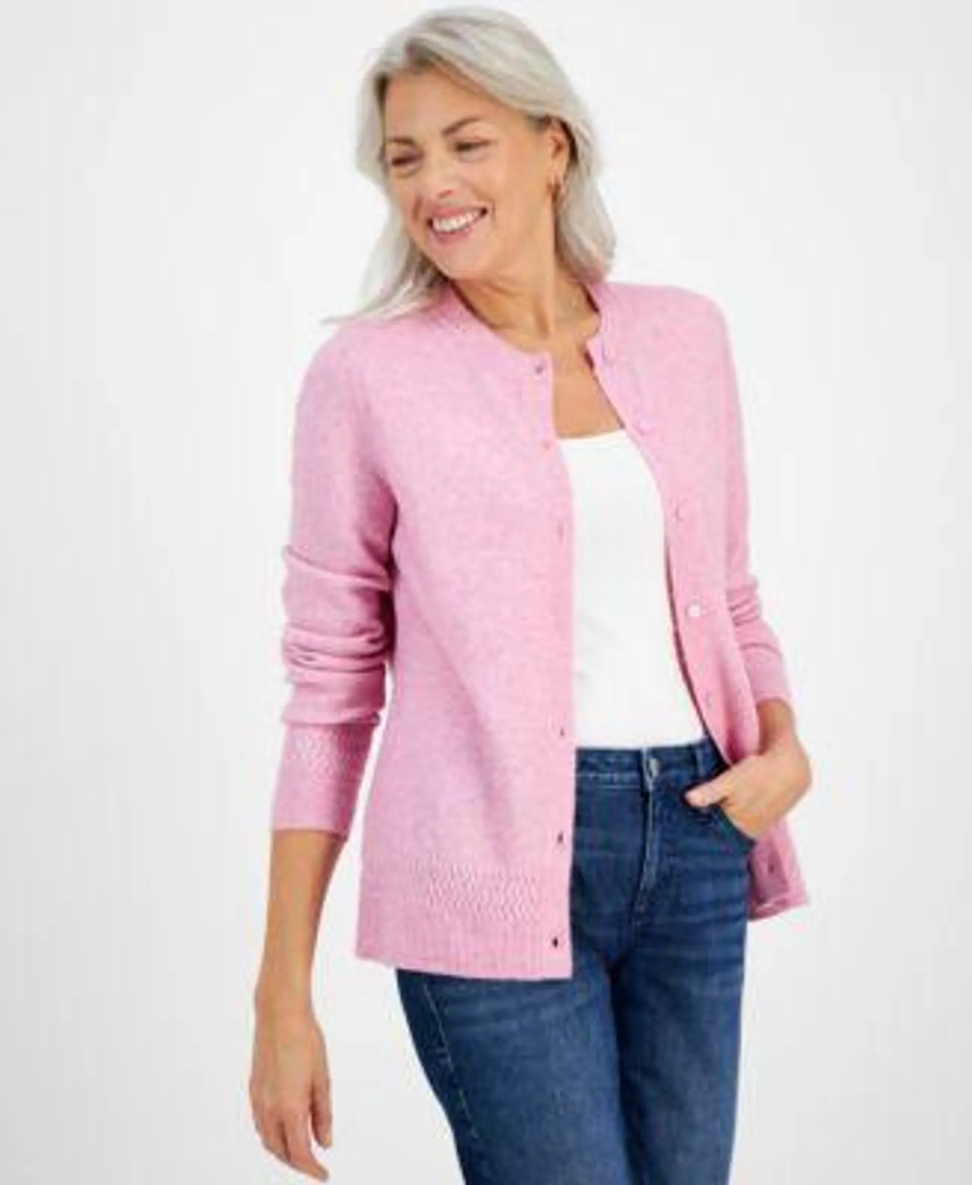 Women's Crewneck Button-Front Cozy Cardigan, Created for Macy's