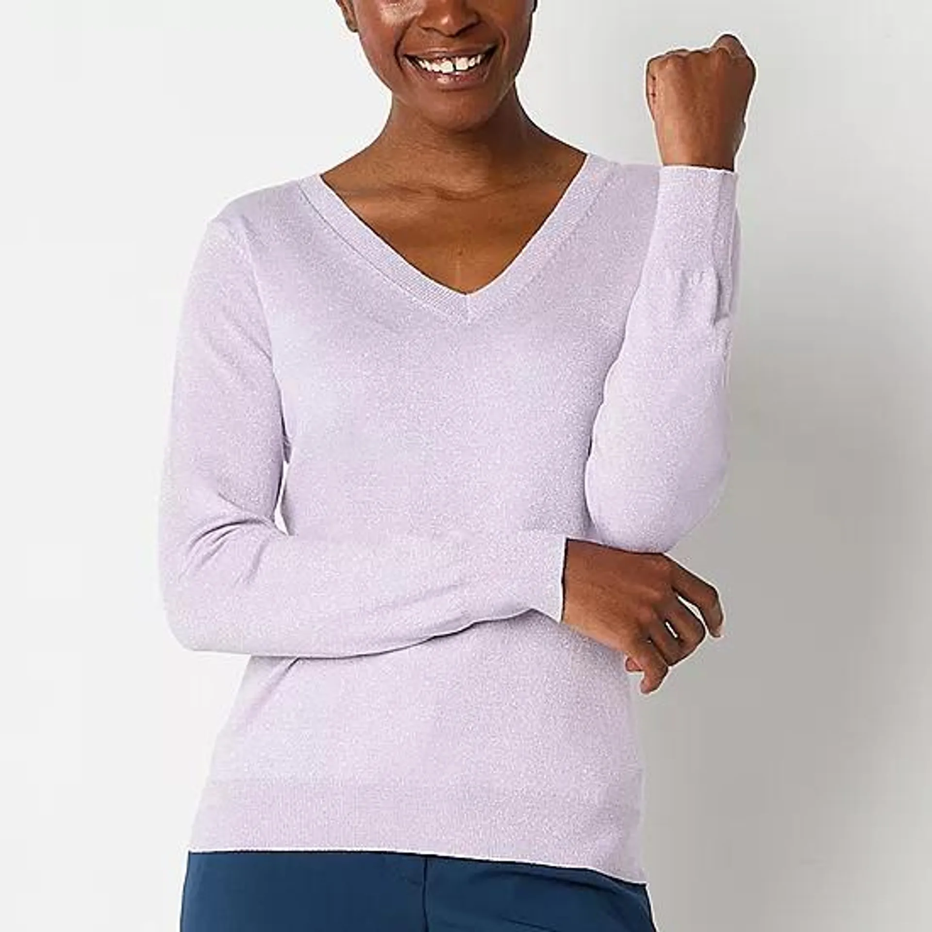 Worthington Womens V Neck Long Sleeve Pullover Sweater