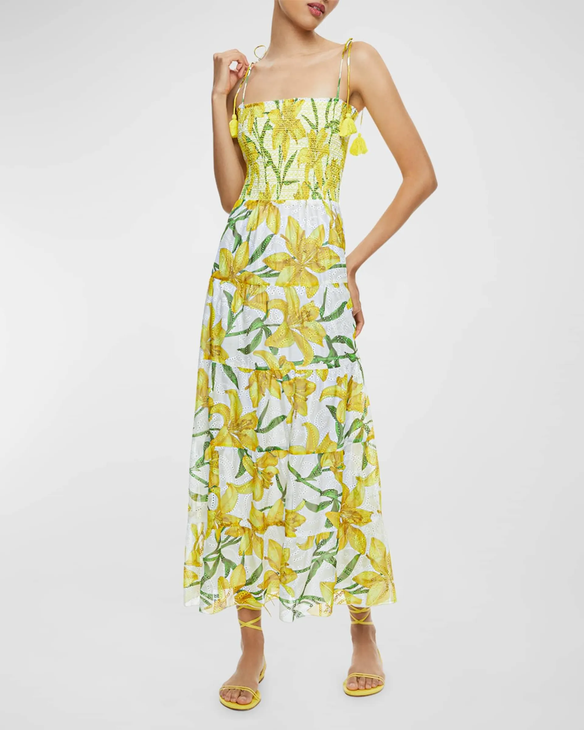 Marna Embroidered Tiered Tie-Strap Maxi Dress