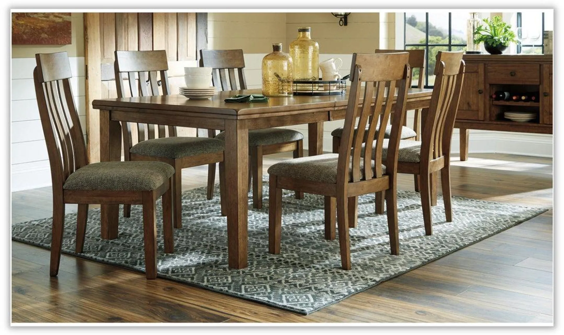 Ashley Haddigan 6-Seater Dining Set in Dark Brown