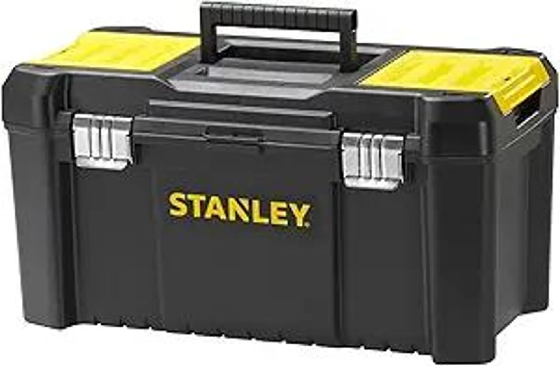 Stanley STST1-75521 Tool Box (19 Inches, 48.2 x 25.4 x 25 cm, Load up to 8 kg, Tool Box with Metal Clasps, Organiser with Removable Carrier, Robust Plastic Case)