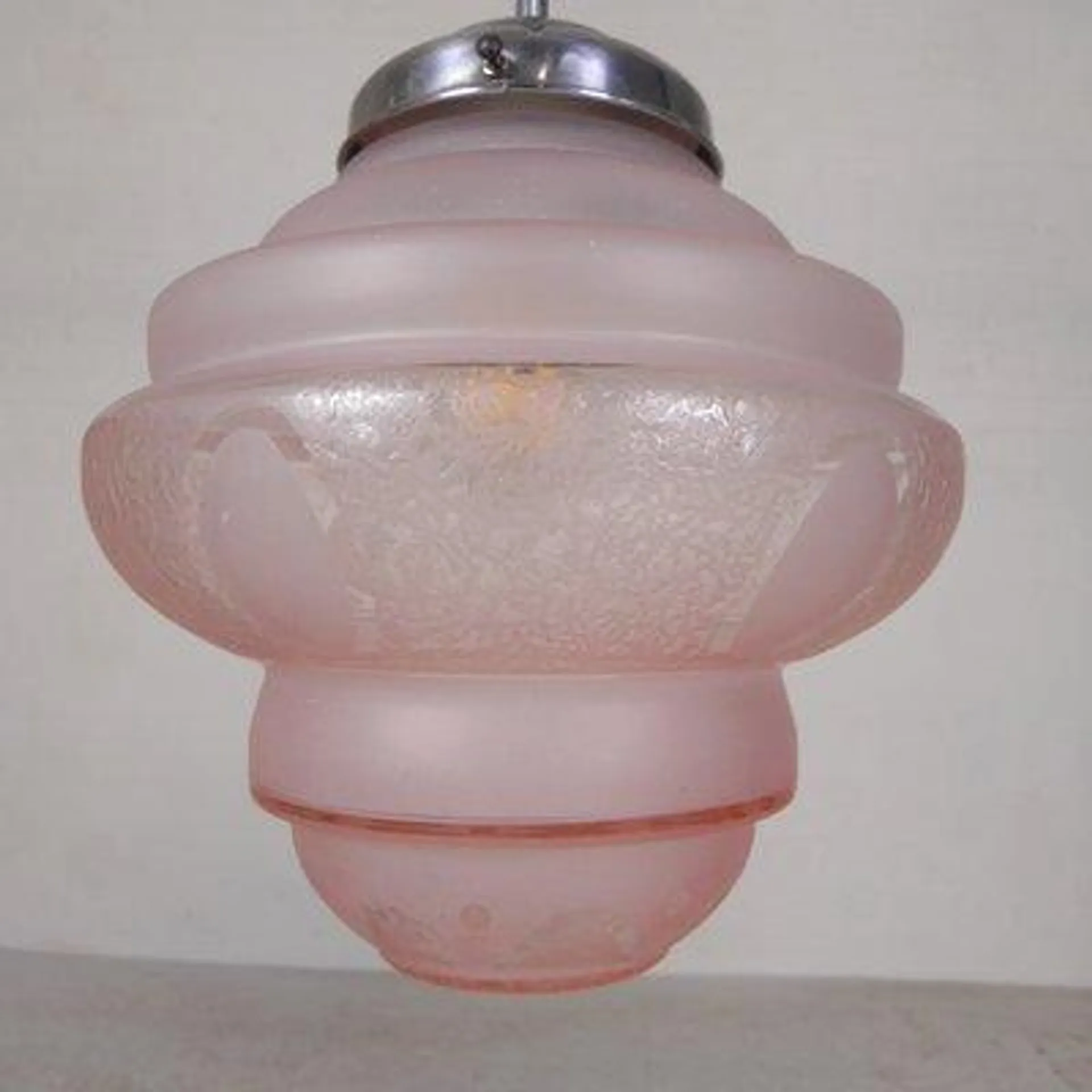 Art Deco Pendant Lamp with Pink Glass Shade, 1930s