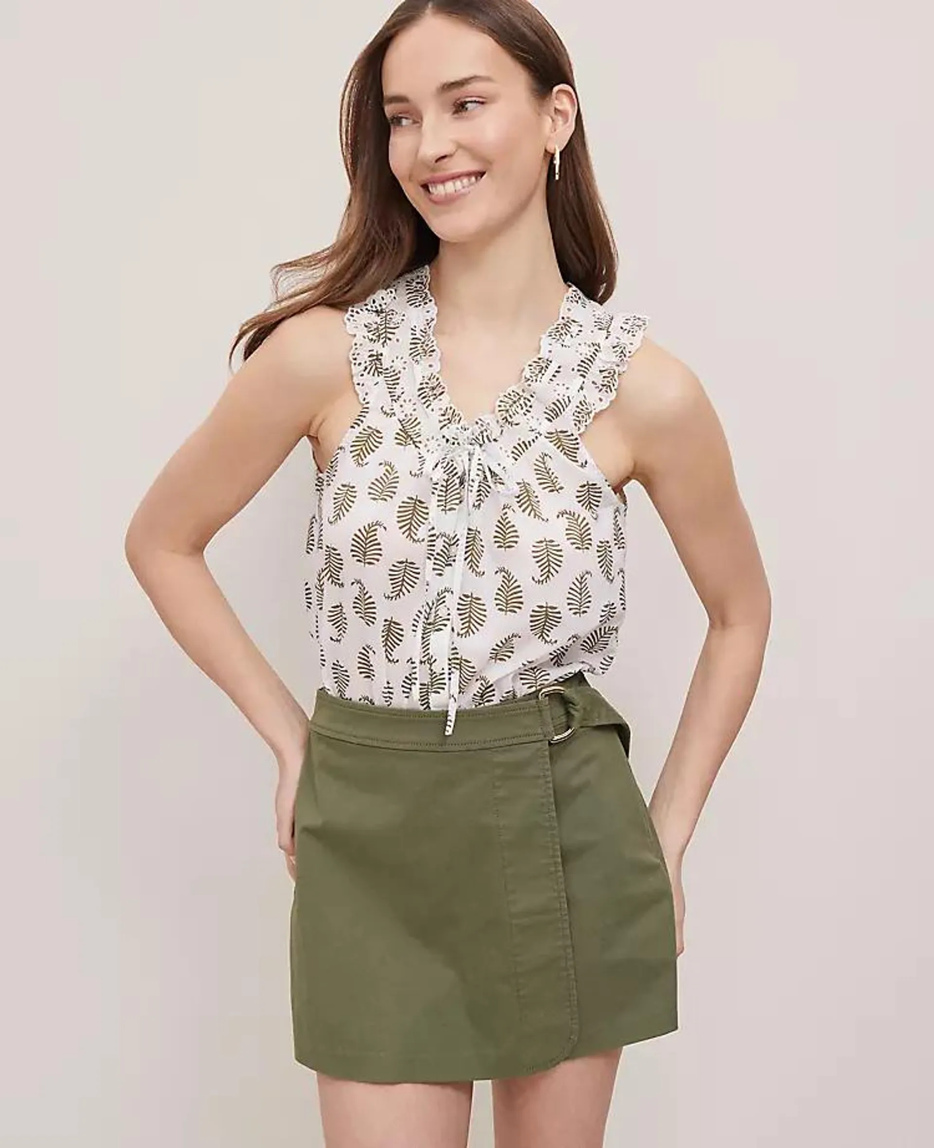 Weekend Collection Fern Eyelet Tie Neck Top