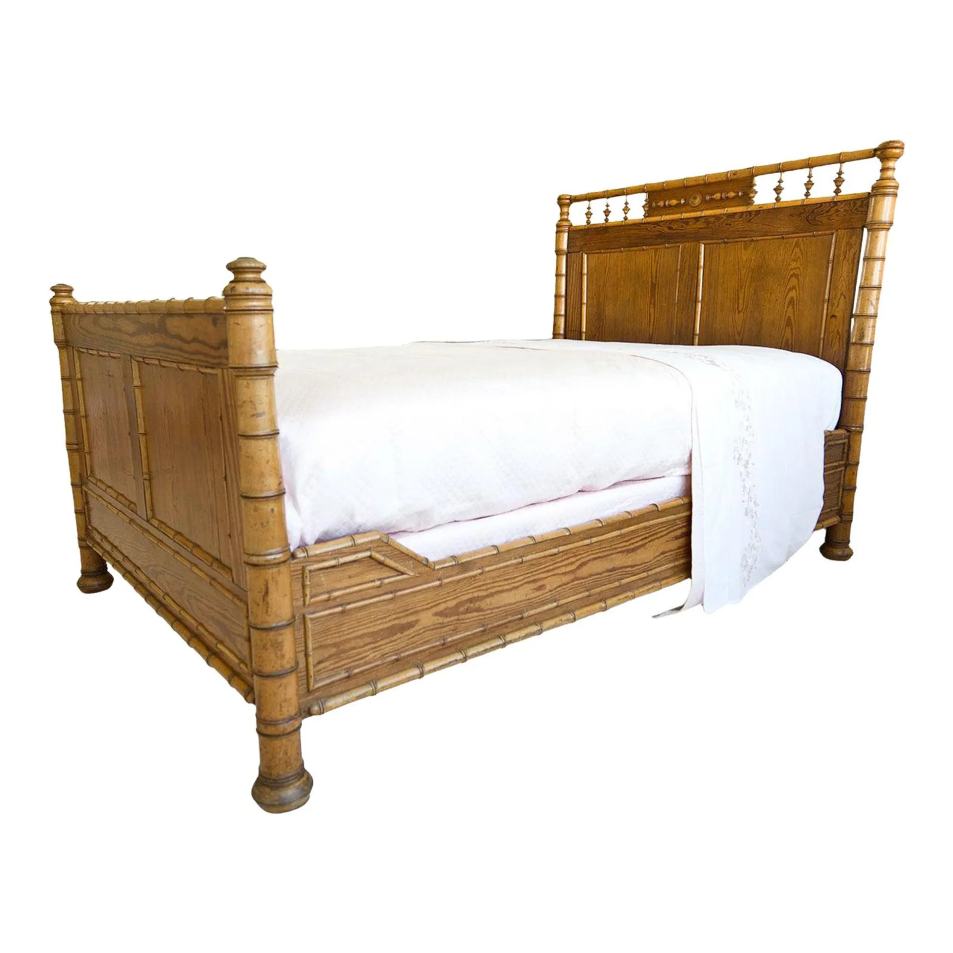 French 19th Century Pine Faux Bamboo 3/4 Bed