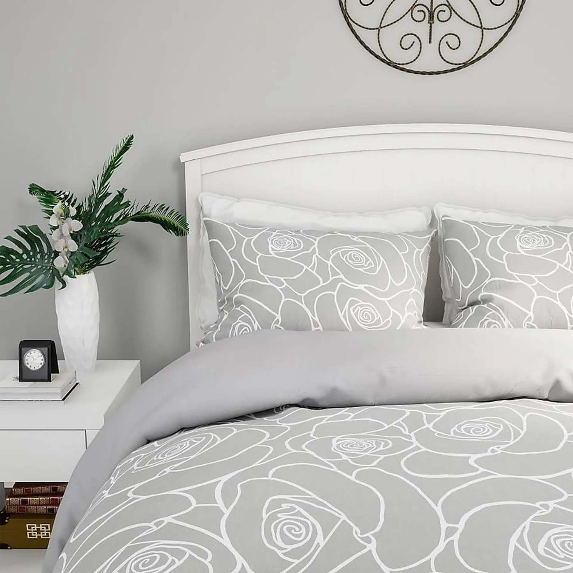 Hastings Home Comforter-Set Gray Floral Full/Queen Comforter