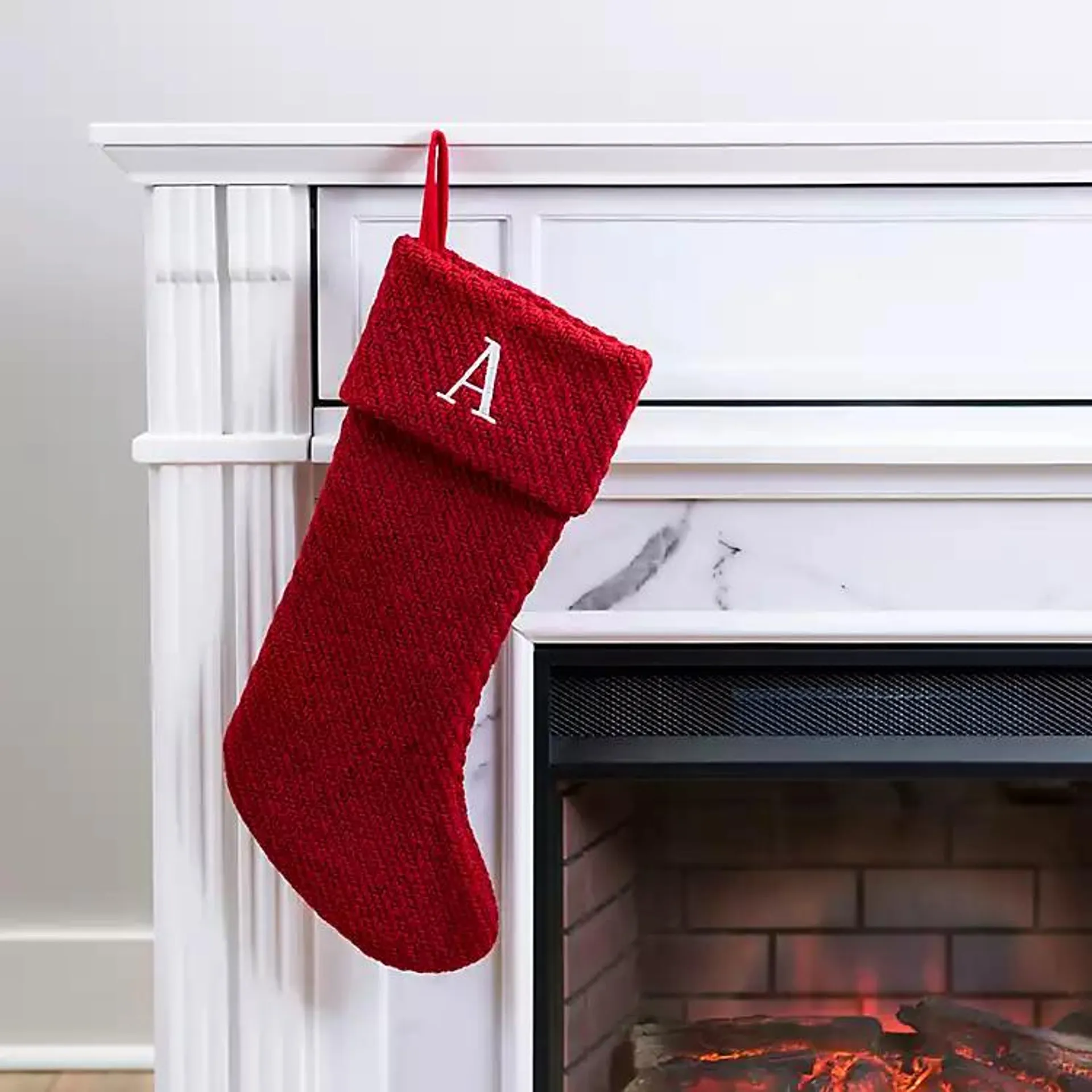 Red Knit Monogram A Stocking