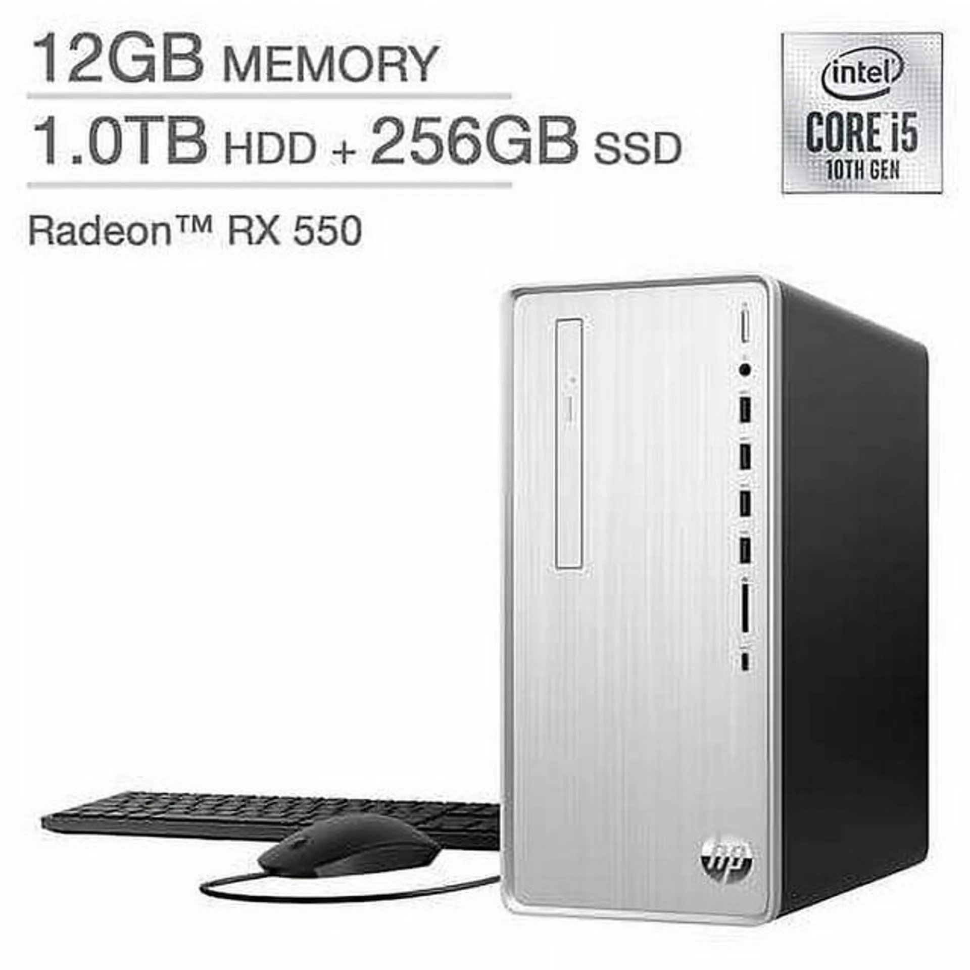 HP Pavilion Desktop - 10th Gen Intel Core i5-10400F - AMD Radeon RX 550 PC Computer 12GB Memory 1TB HDD + 256GB SSD TP01-1127c