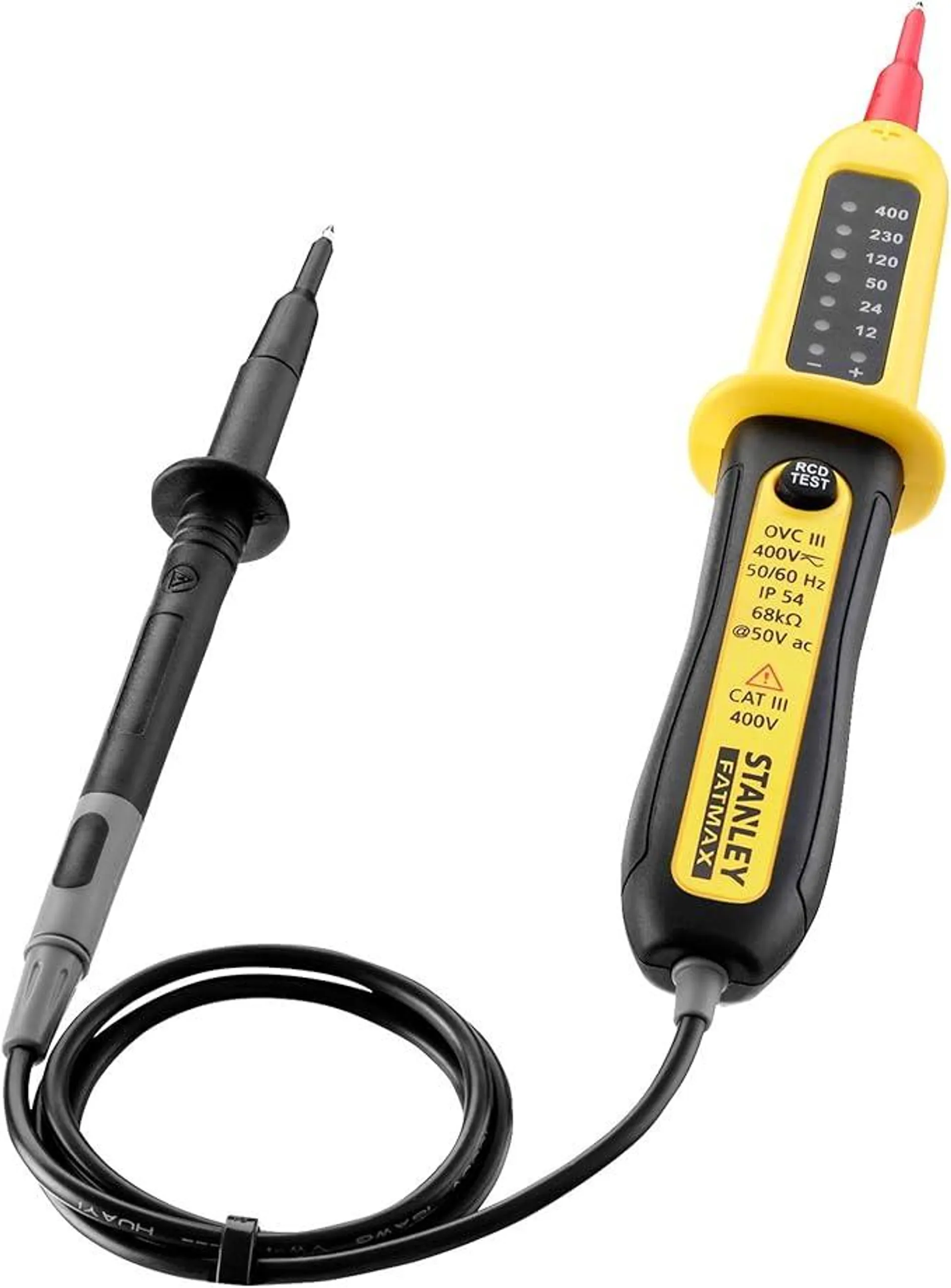 Stanley - FatMax LED Voltage Tester, CAT III 400V, Residual Circuit Breaker (RCD), IP54 Rated, AC/DC 400V, Voltmeter, 400 Volts, FMHT82566-0