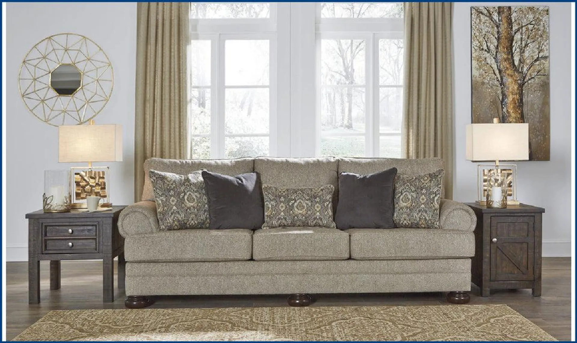 Modern Heritage Kananwood 3-Seater Oatmeal Fabric Sofa