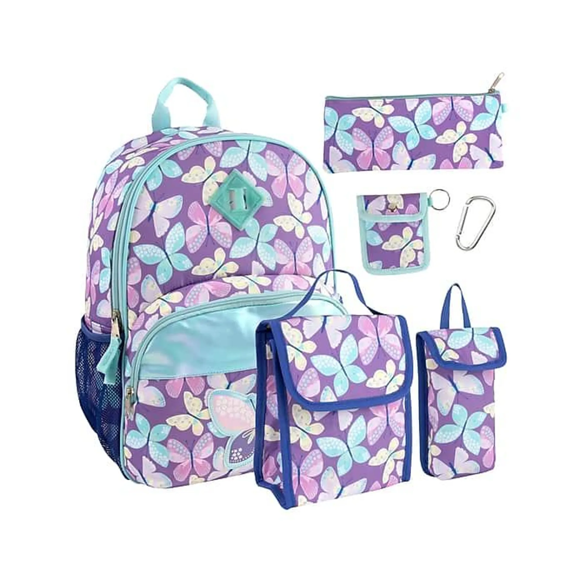 A.D.Ventures Kids' 6-Piece Butterfly Backpack Set,