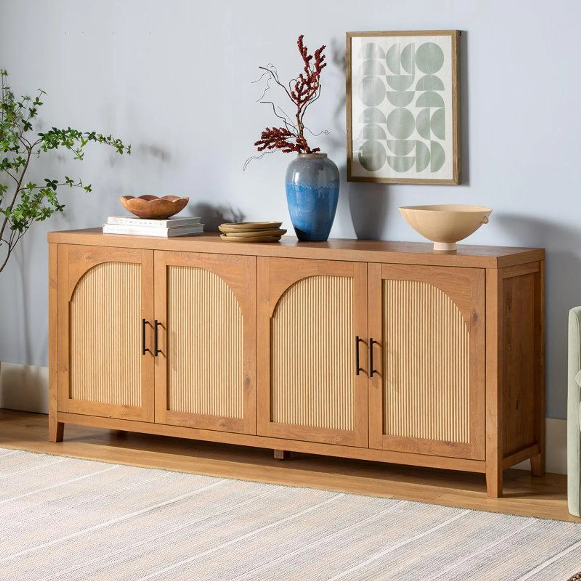 Eilisha Modern 70" Reeded Sideboard with Arched Doors