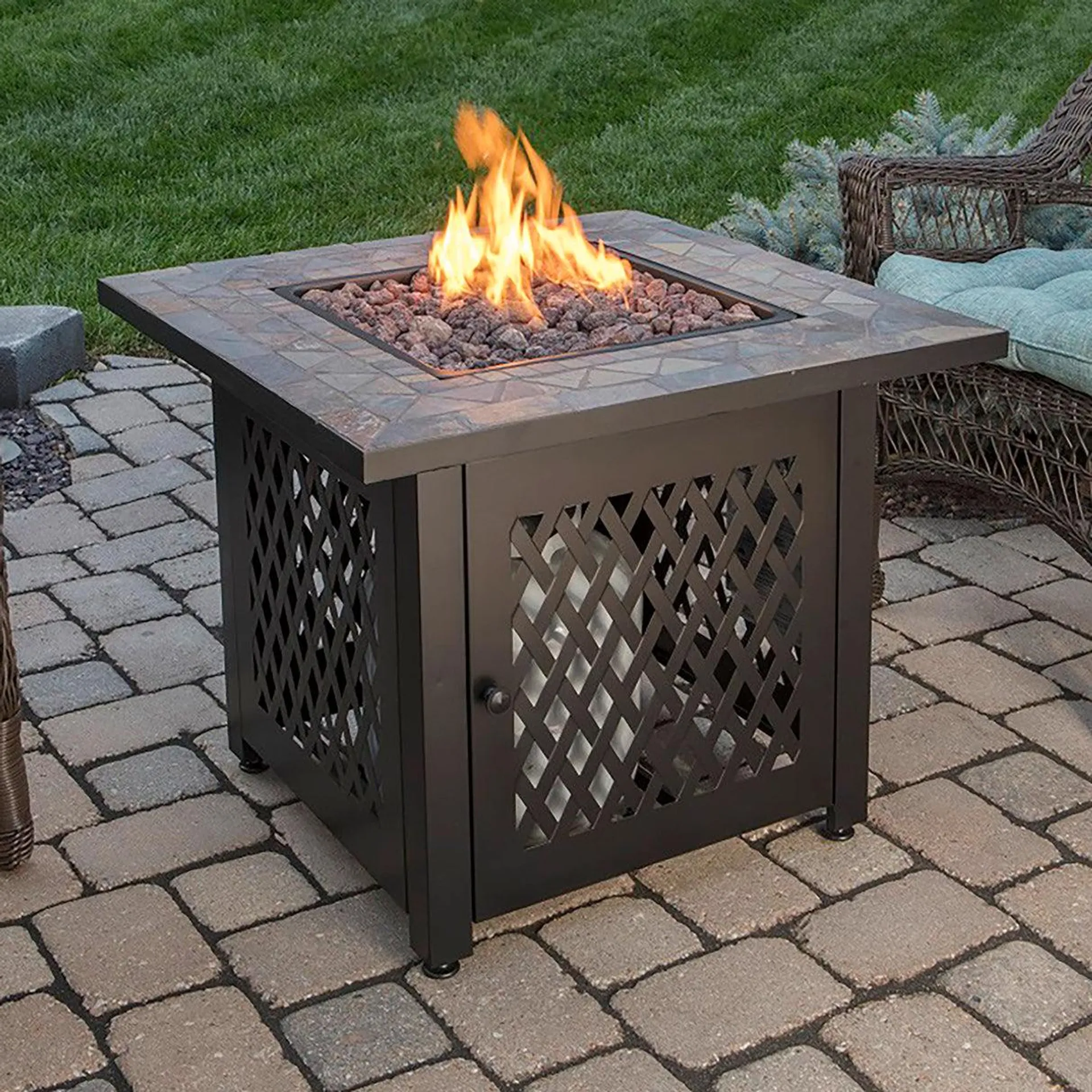 Dolan Outdoor LP Gas Fire Pit with Slate Tile Top, 30"