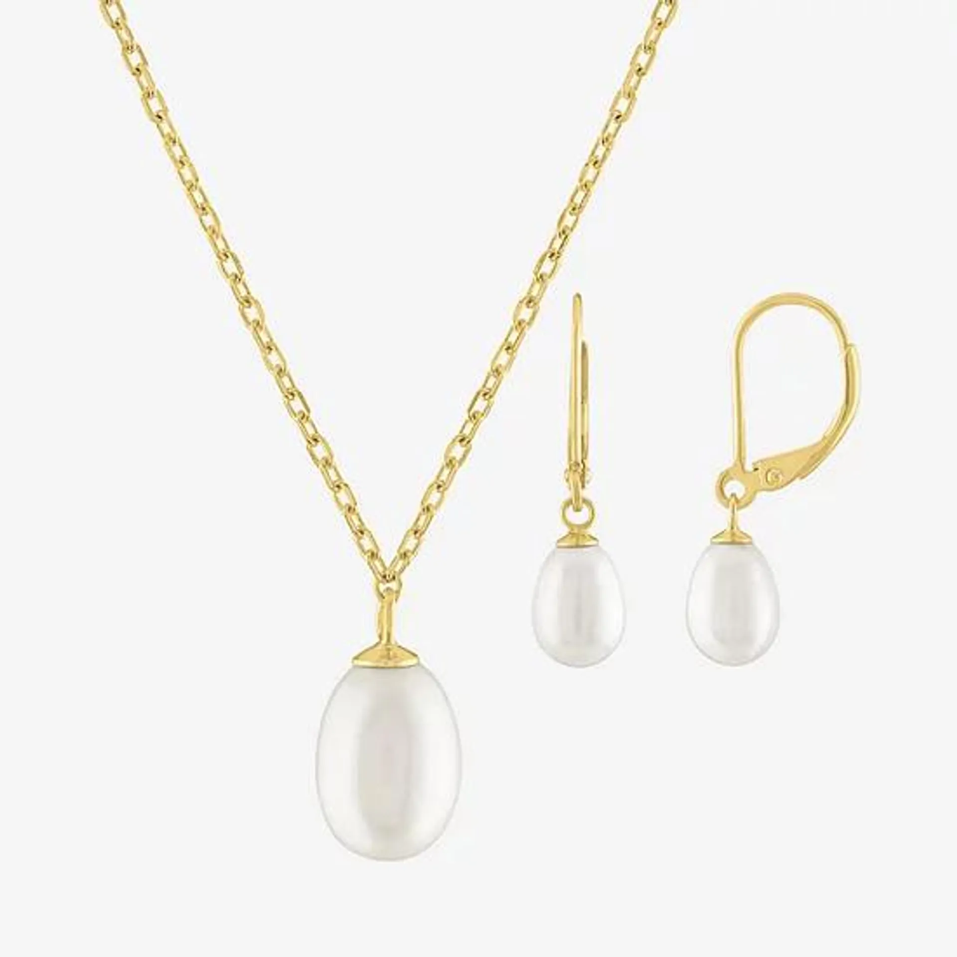 Yes, Please! Genuine White Cultured Freshwater Pearl 14K Gold Over Silver Oval 2-pc. Jewelry Set