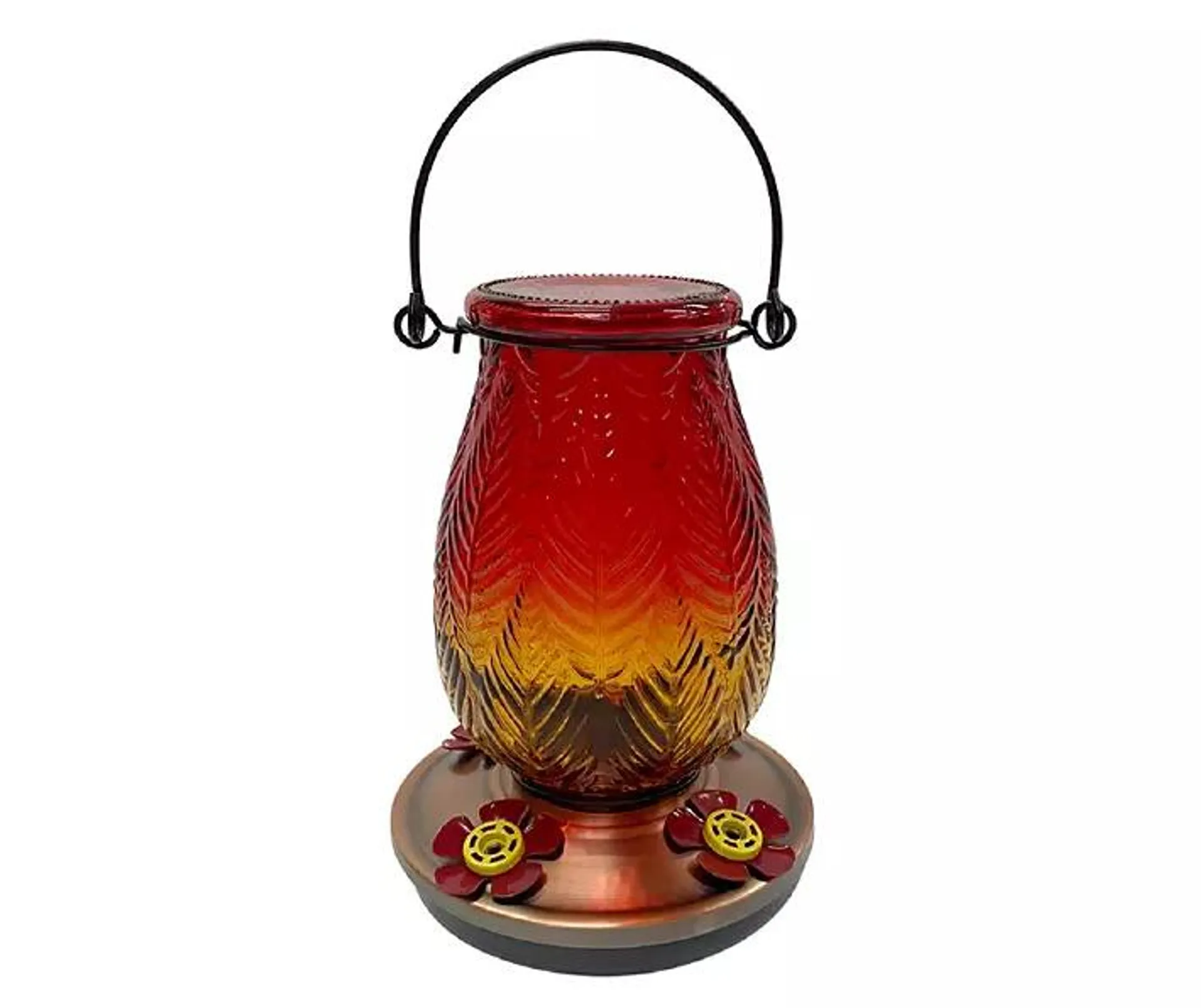 Red Metal & Glass Bottle Hummingbird Feeder