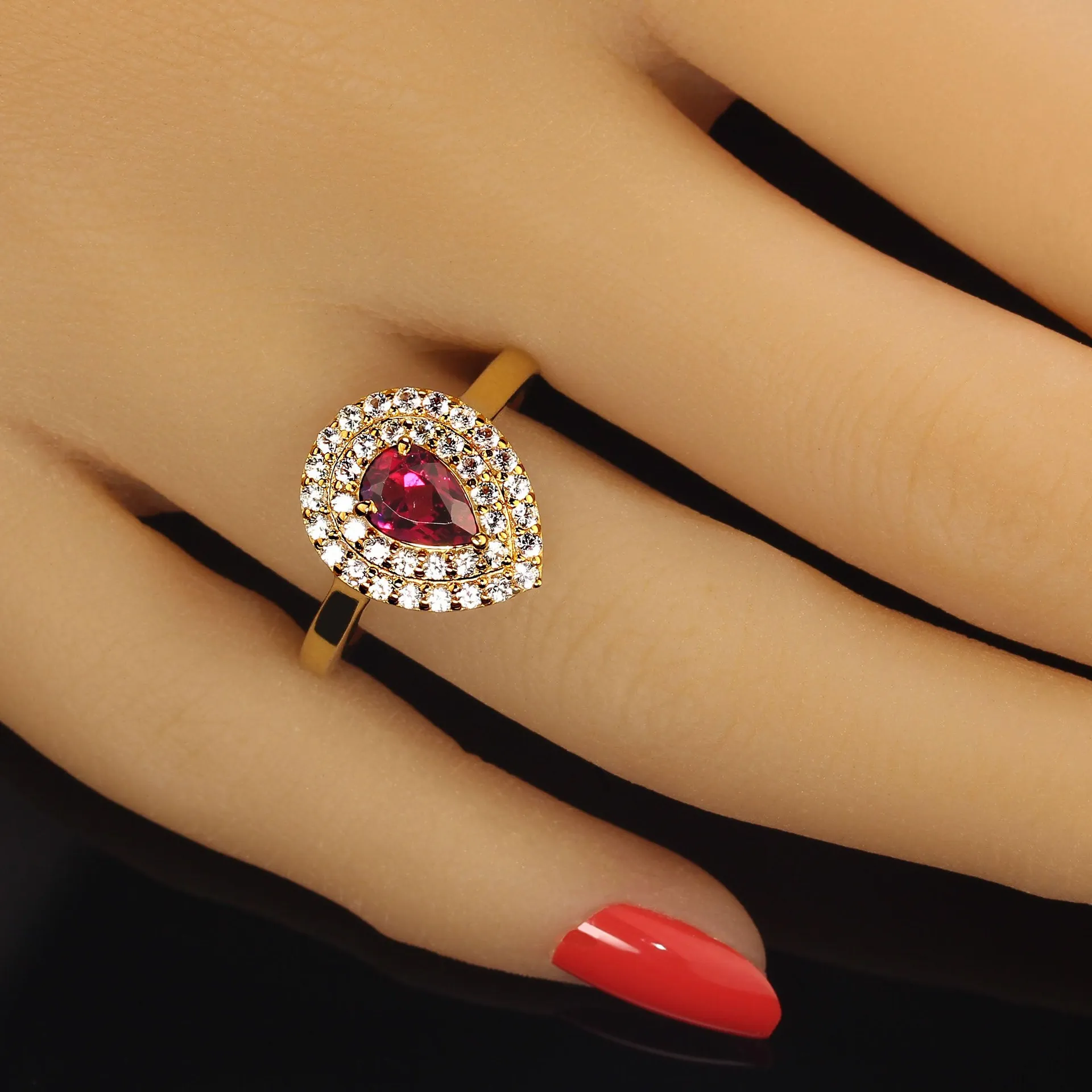 AJD Stunning Rubelite and White Sapphire Dinner Ring