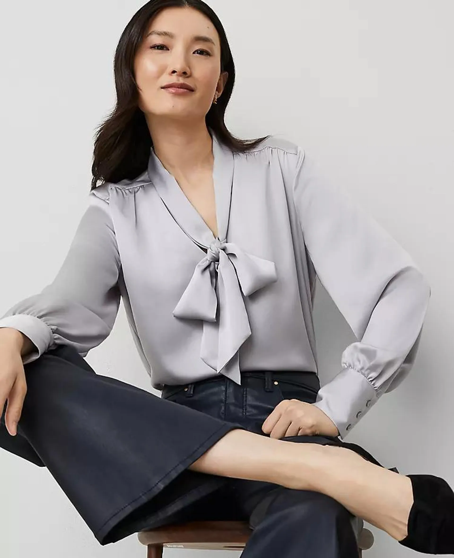 Satin Tie Neck Blouse