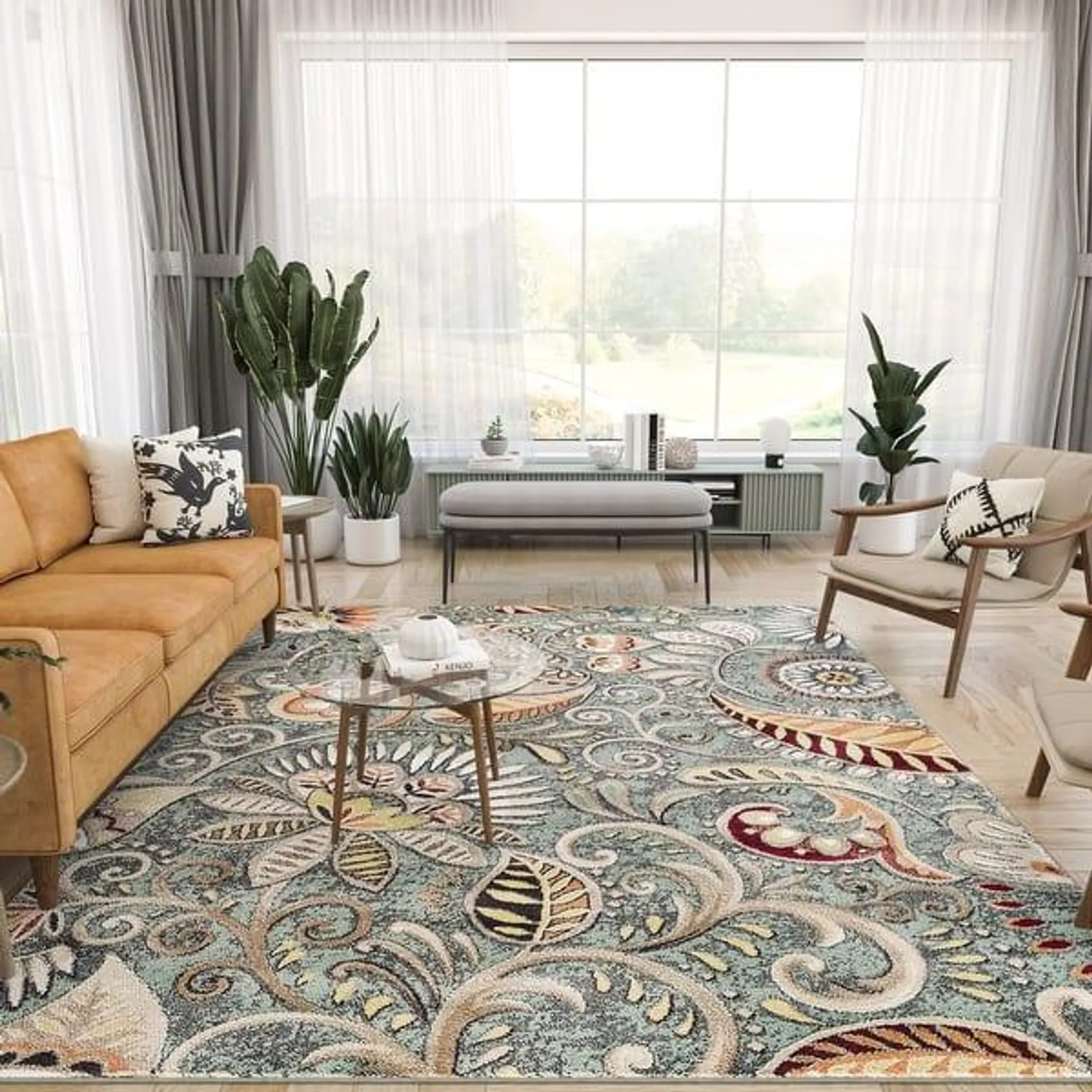 Caprice Mid-Century Modern Floral Indoor Area Rug