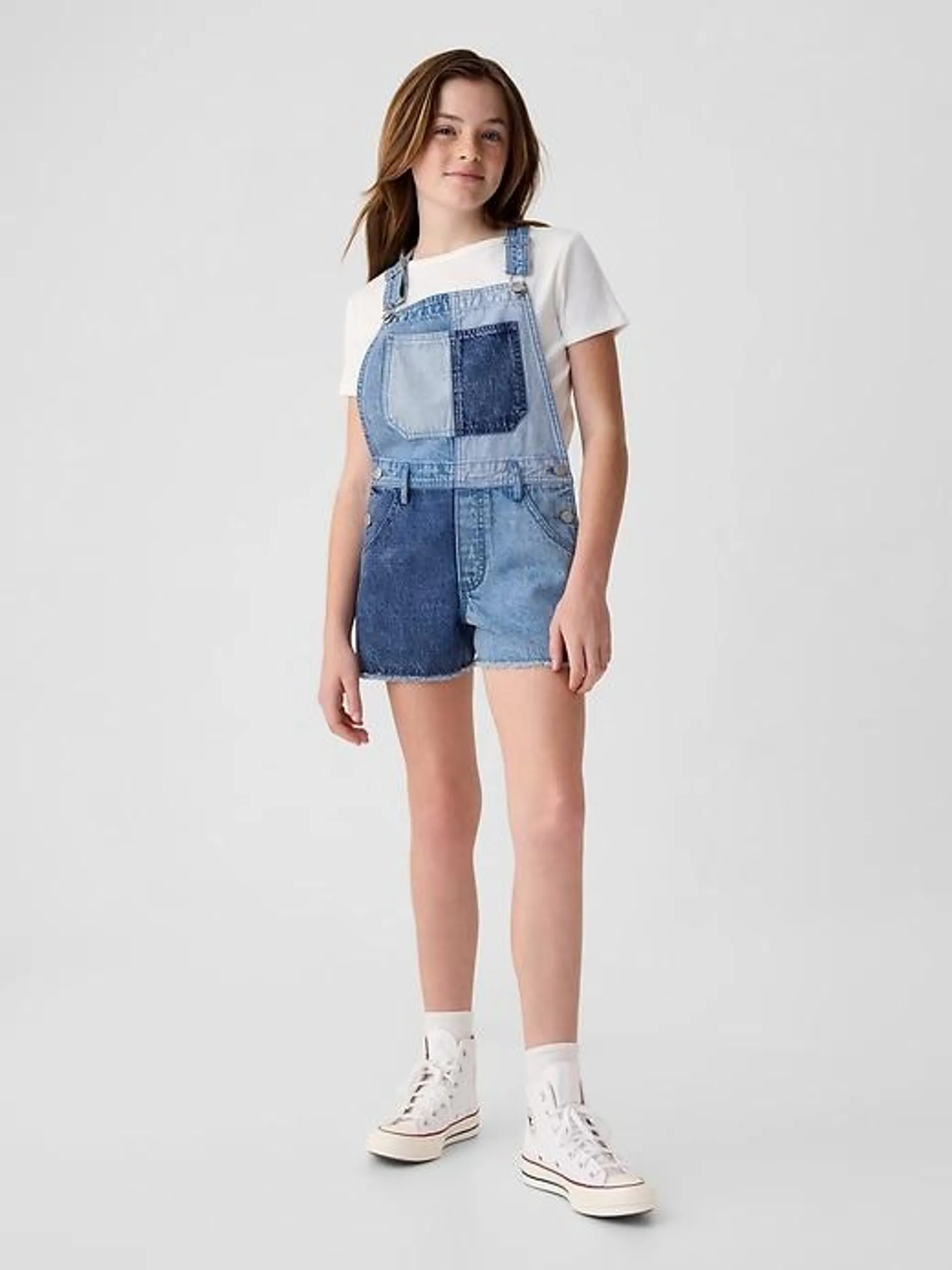 Kids Patchwork Denim Shortalls