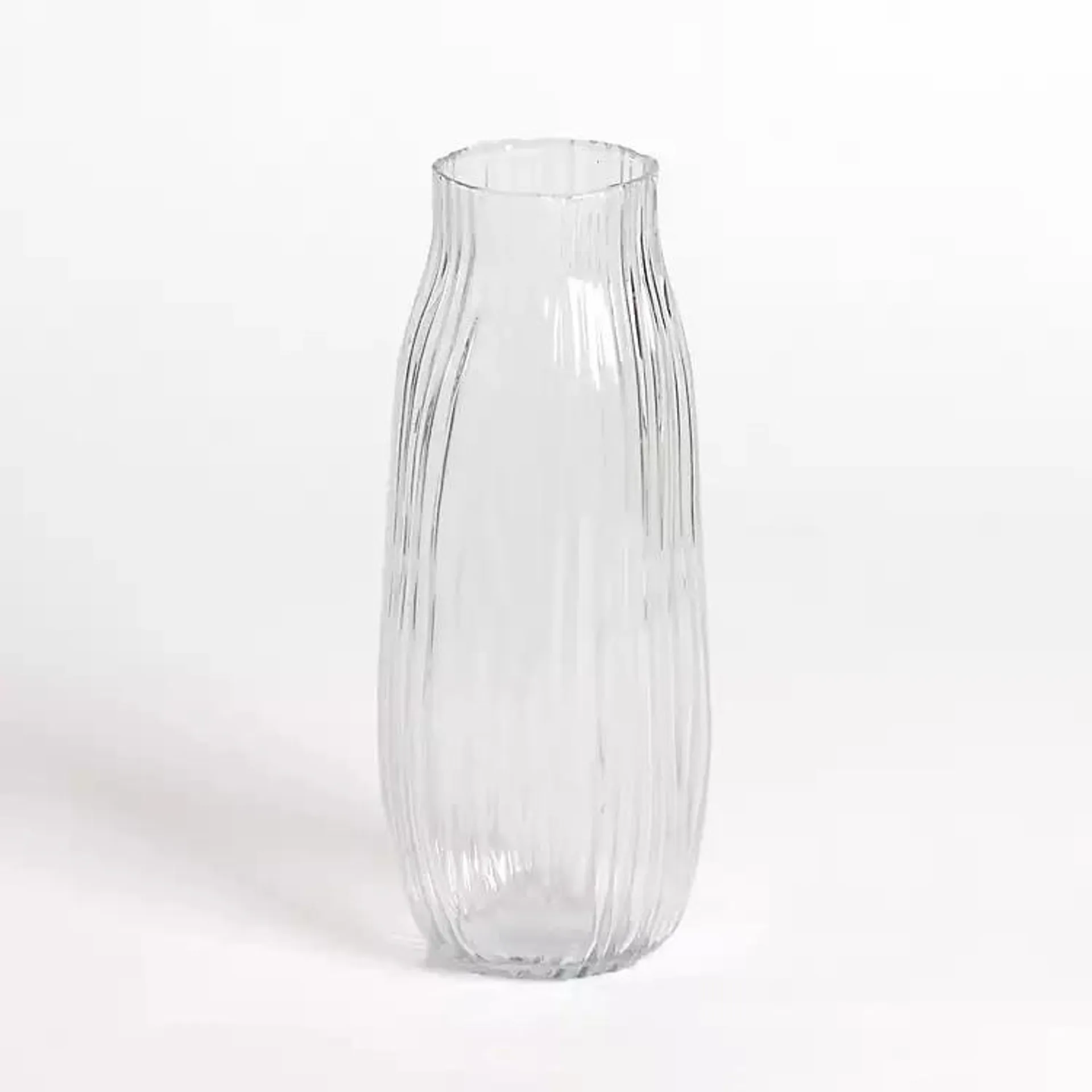 Clear Glass Wavy Ribbed Vase, 12 in.