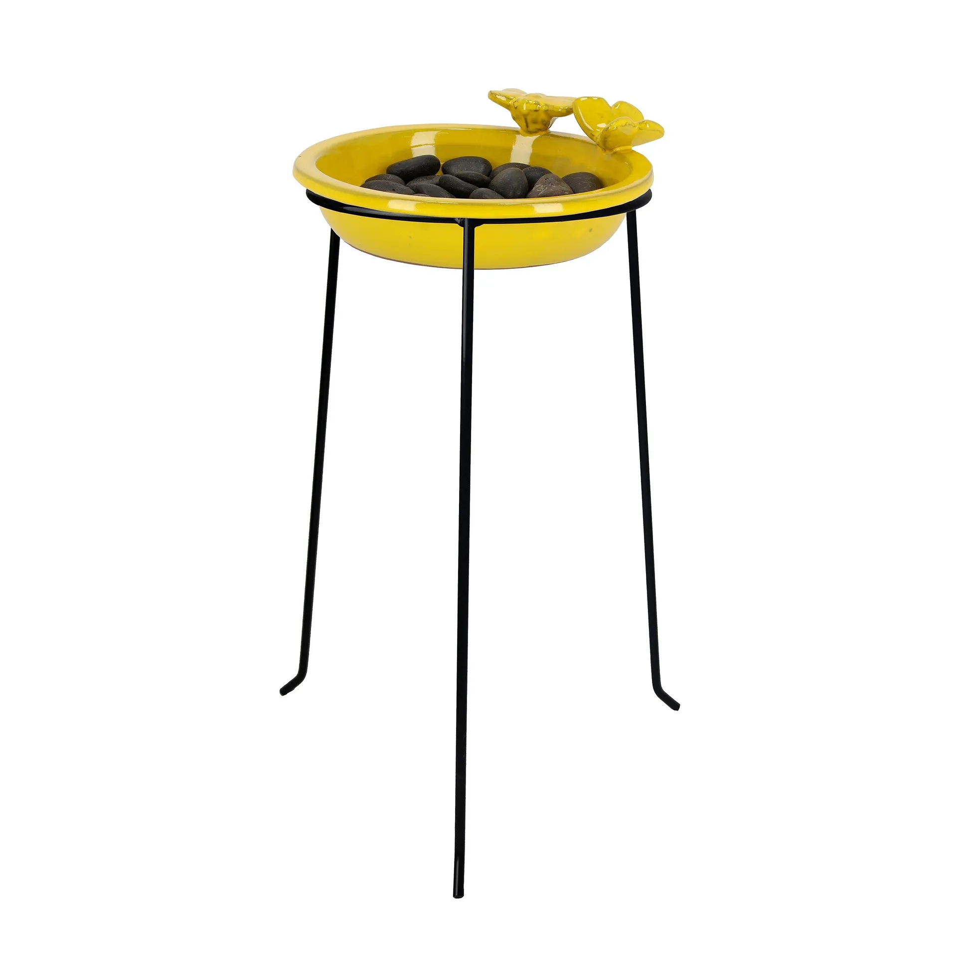 Round Ceramic Bee & Butterfly Bath with Stand - Yellow