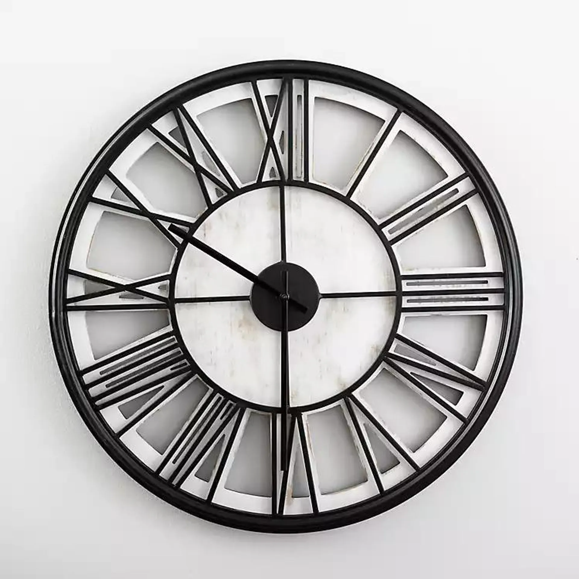 Black Metal White Wood Round Wall Clock