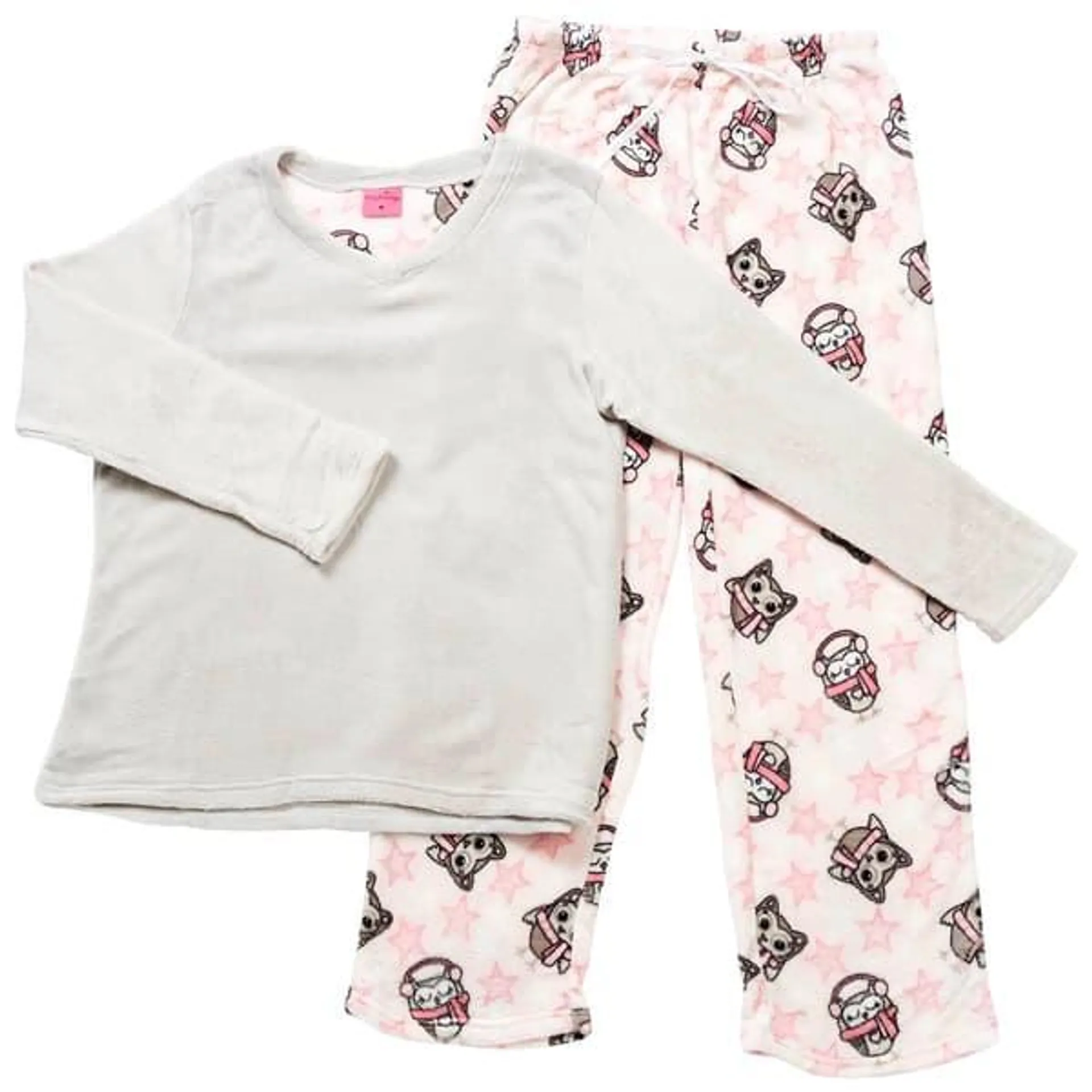 Womens Pink Laundry Folded Owls Coral Plush Pajama Set