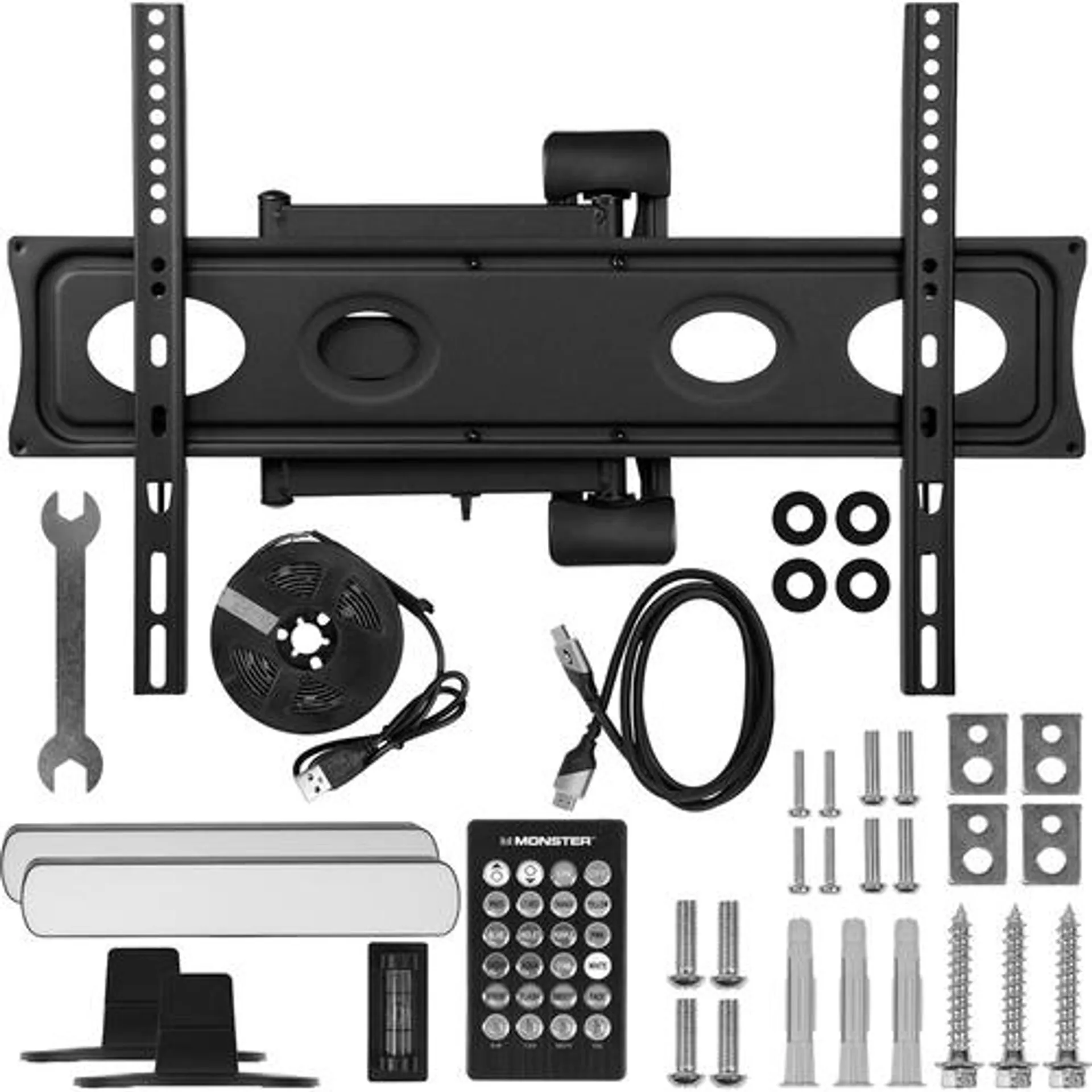 Monster TV Full Motion Wall Mount for 32"-70" with 6 Piece Sound Reactive Lighting Kit