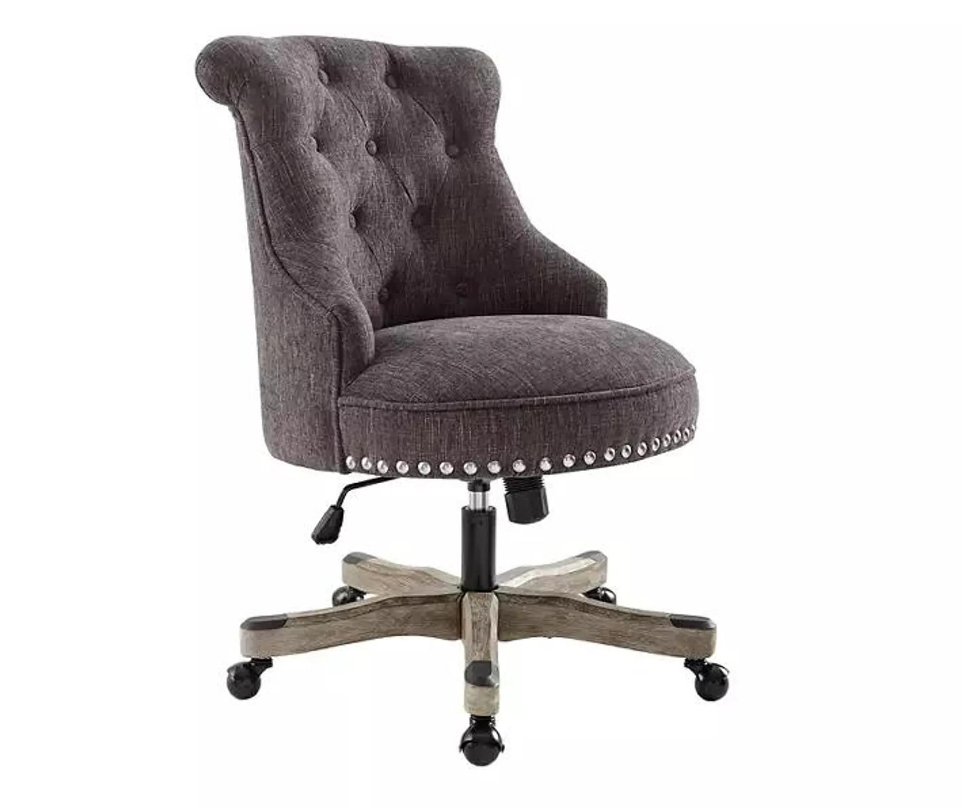 Charcoal Gray Button Tufted Office Chair with Wood Base