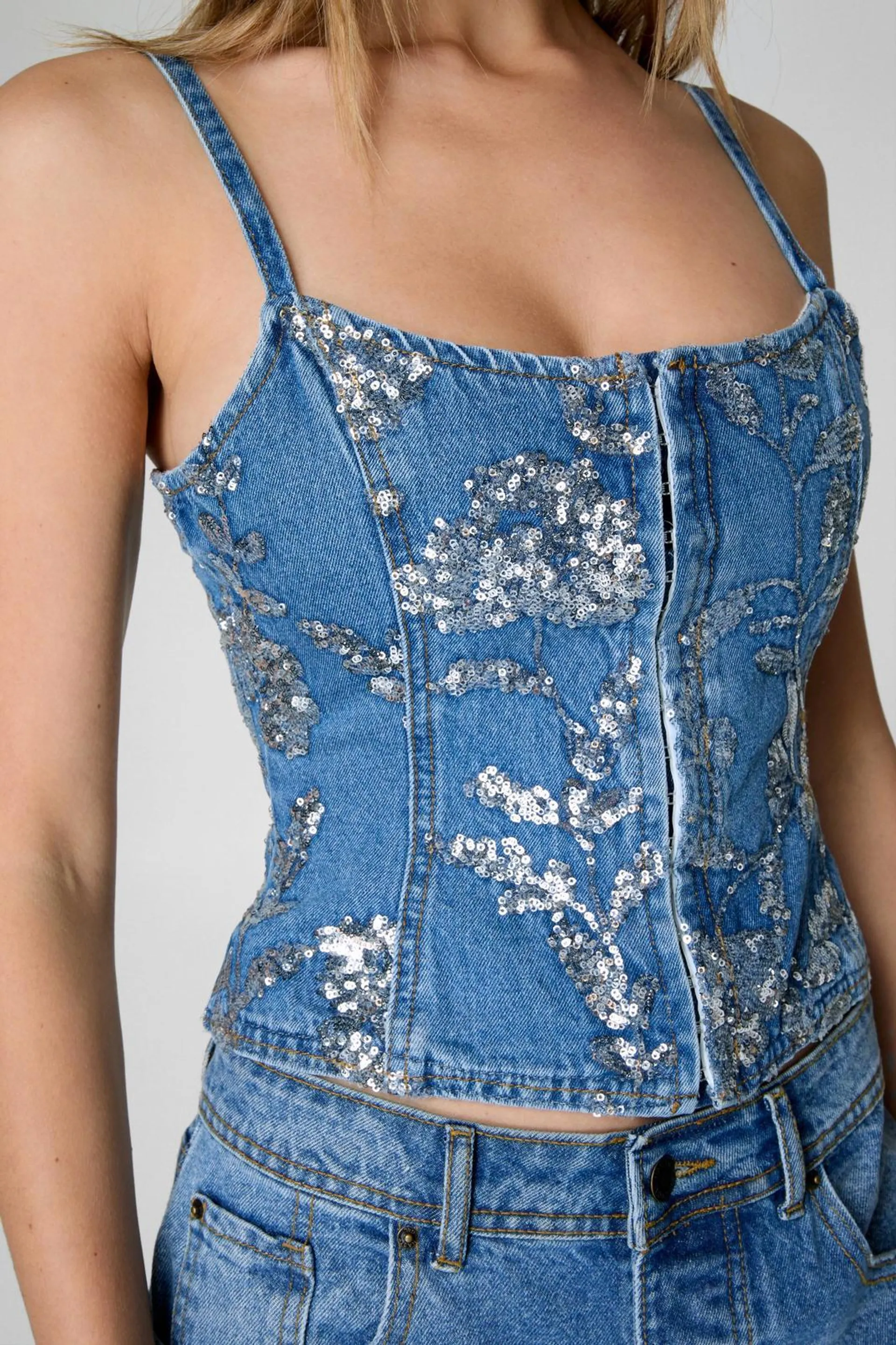 Limited Sequin Denim Corset Top