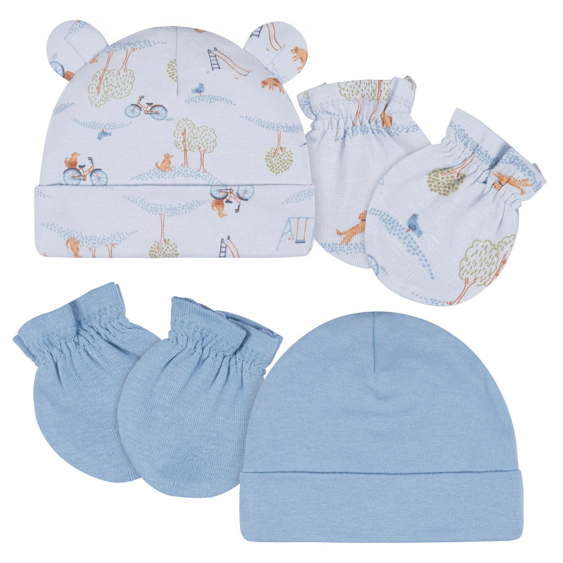 Gerber Baby Boys' Puppies 4-Piece Cap and Mitten Set