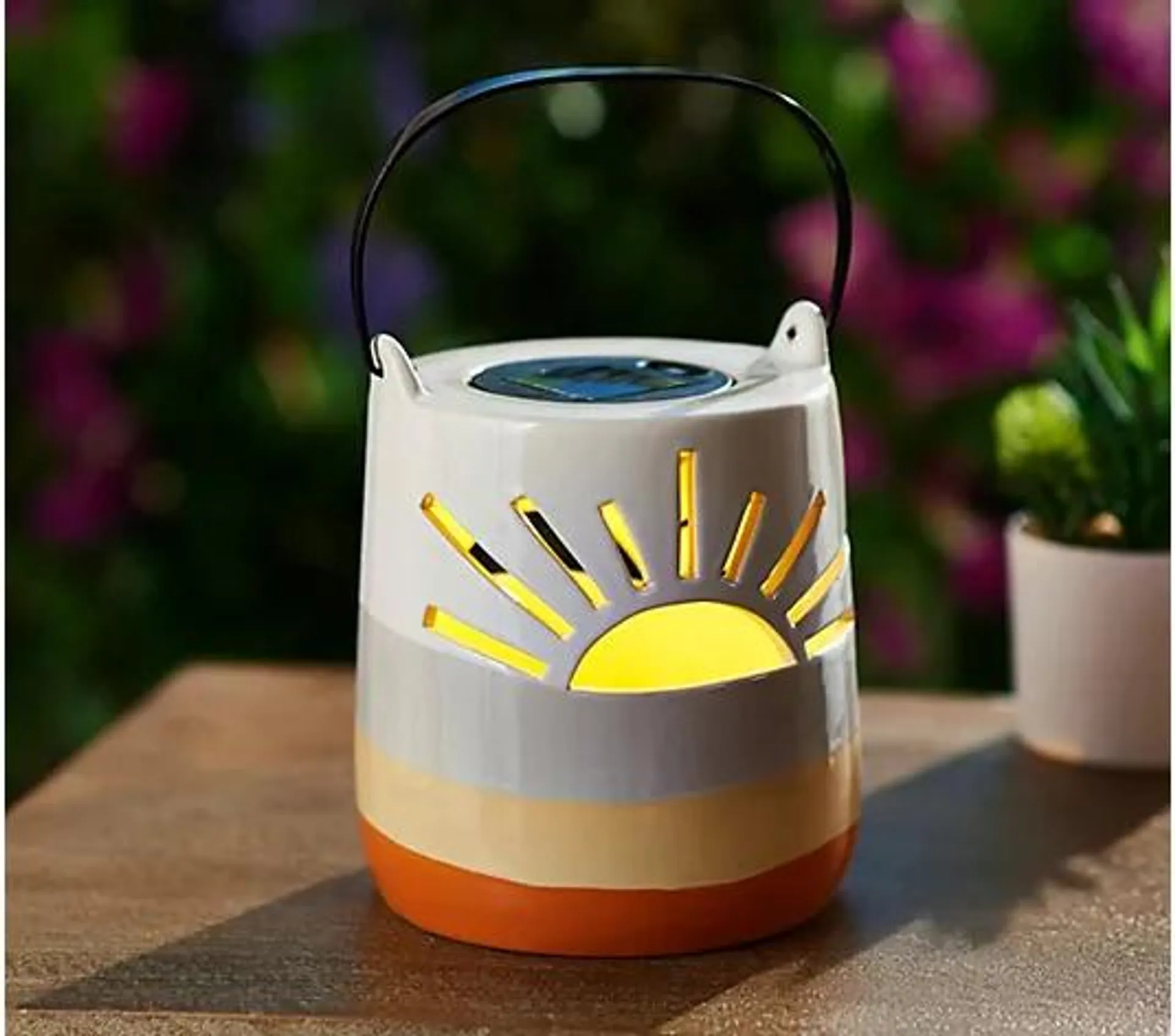 Lightscapes Illuminated Solar Ceramic Lantern with Cut-Out Design