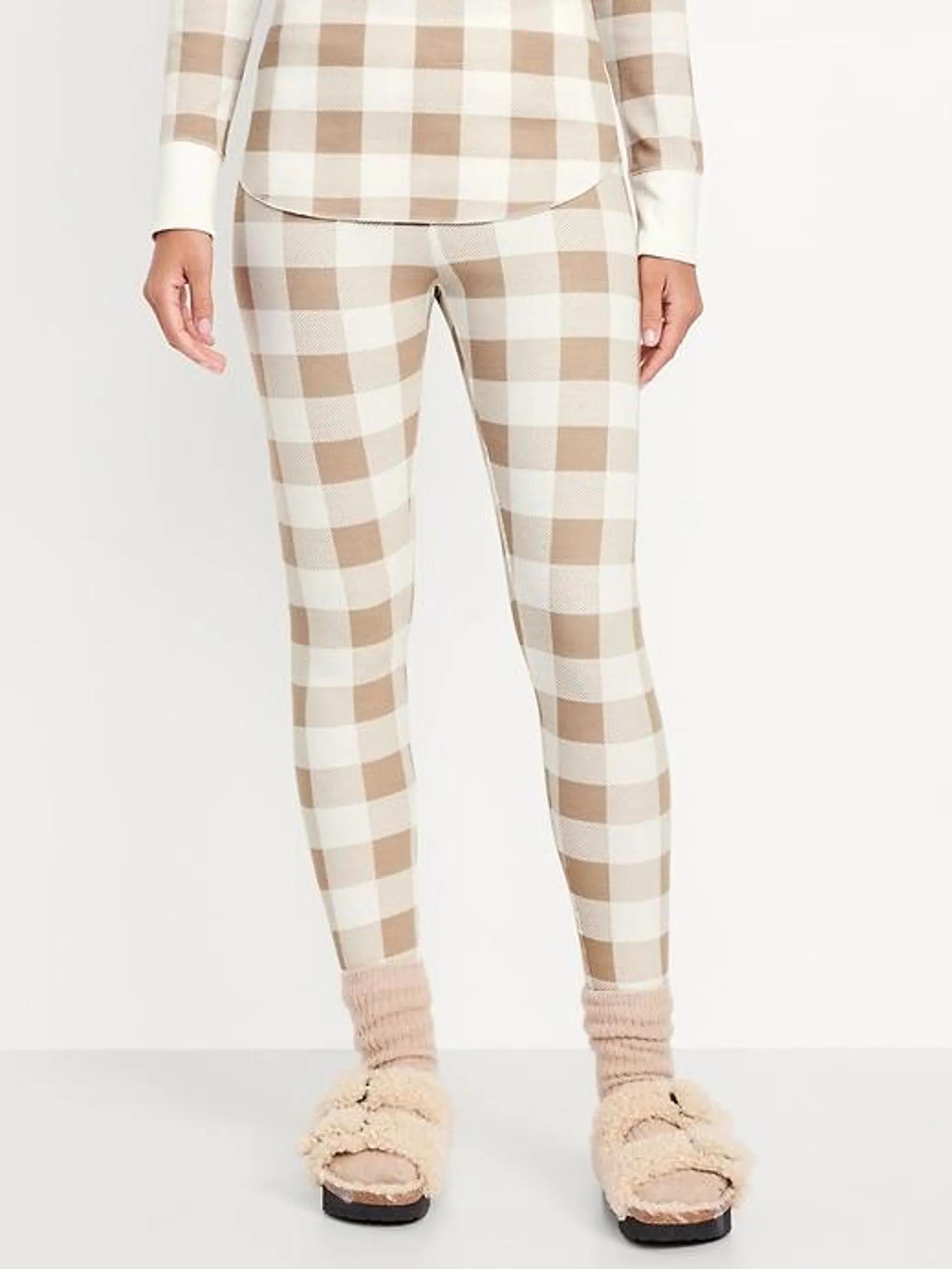 High-Waisted Printed Waffle Pajama Leggings for Women