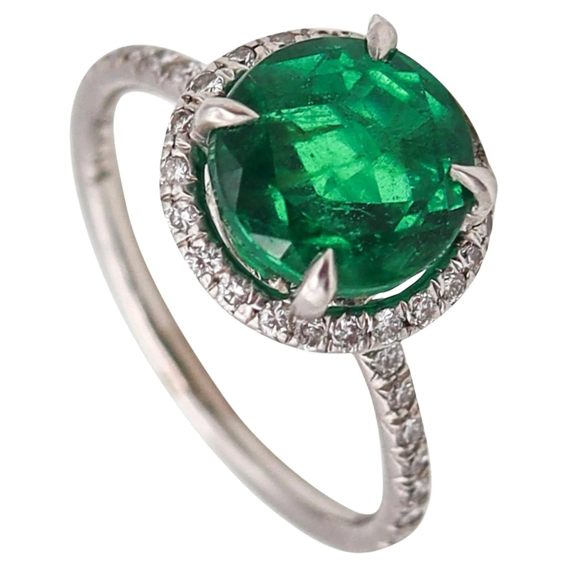 CONTEMPORARY Solitaire Ring In Platinum With 2.57 Ctw In Emerald & Diamonds