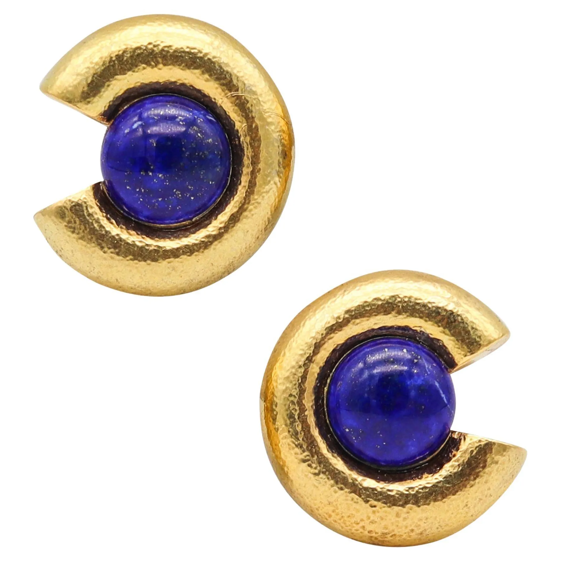 ZOLOTAS Greece Clips On Earrings in Solid 22Kt Yellow Gold With Lapis Lazuli