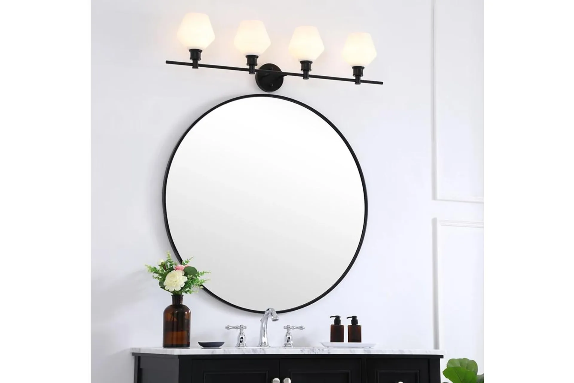 Gene 4 Light Black And Frosted White Glass Wall Sconce