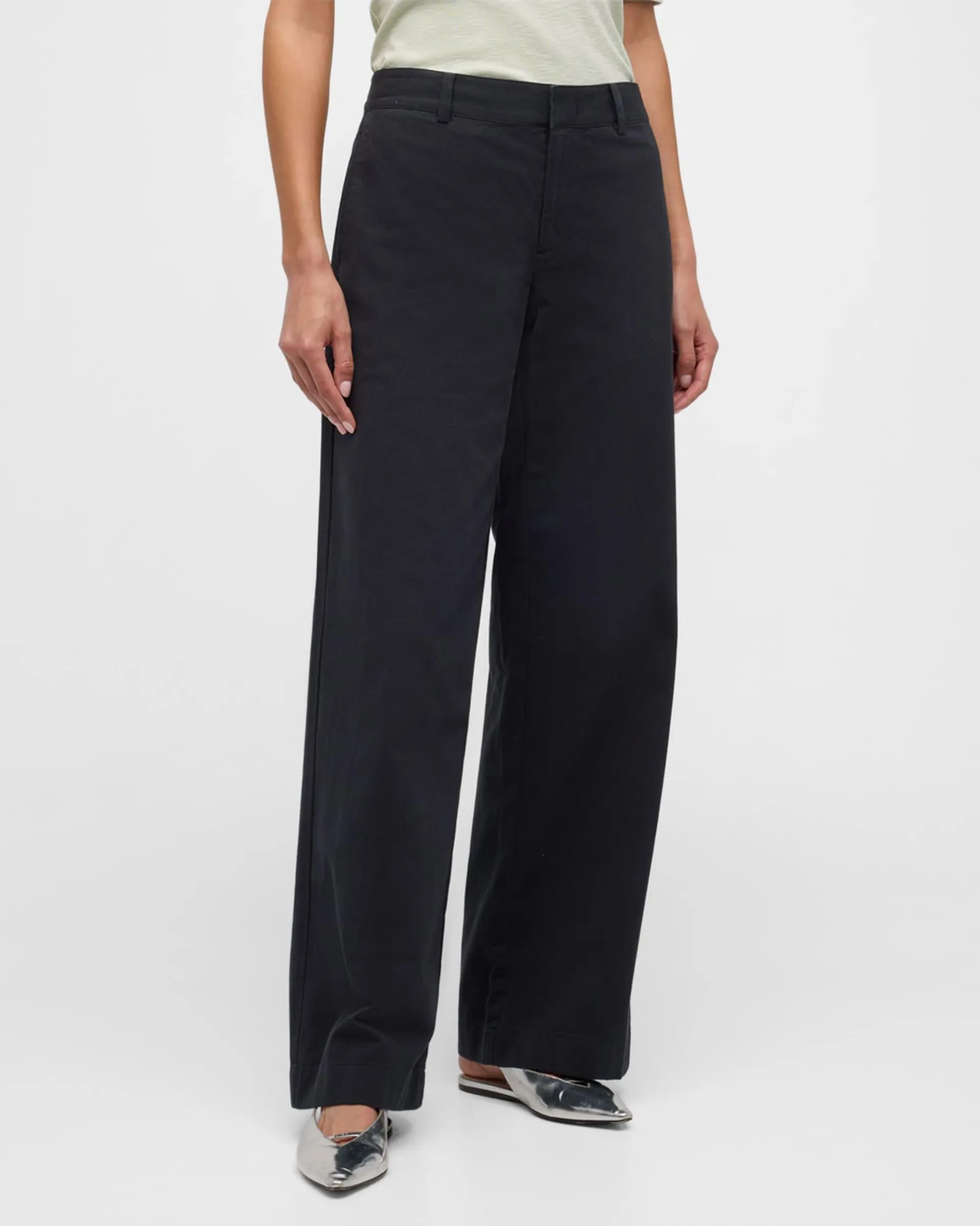 Mid-Rise Wide-Leg Cotton Trousers