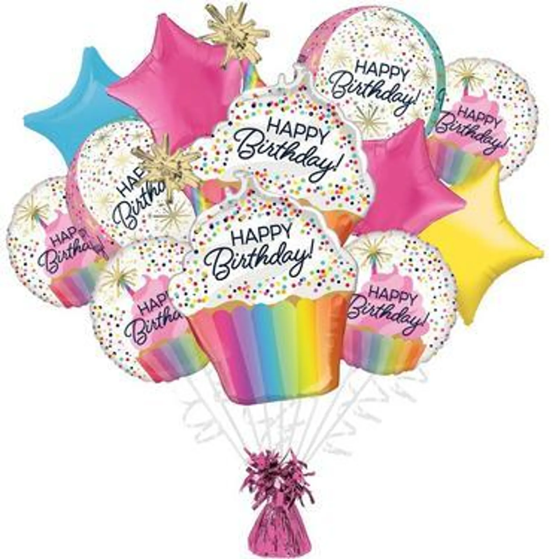 Premium Confetti Sprinkle Birthday Foil Balloon Bouquet with Balloon Weight, 13pc