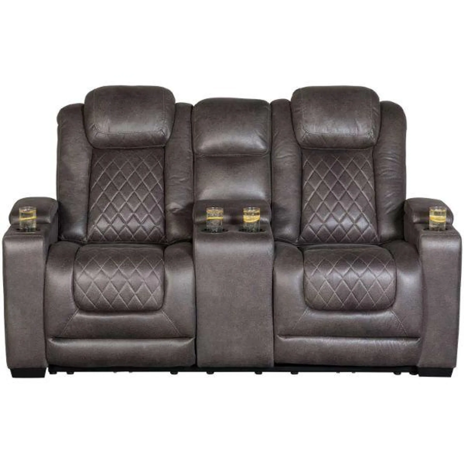 HyllMont Dual Power Reclining Console Loveseat