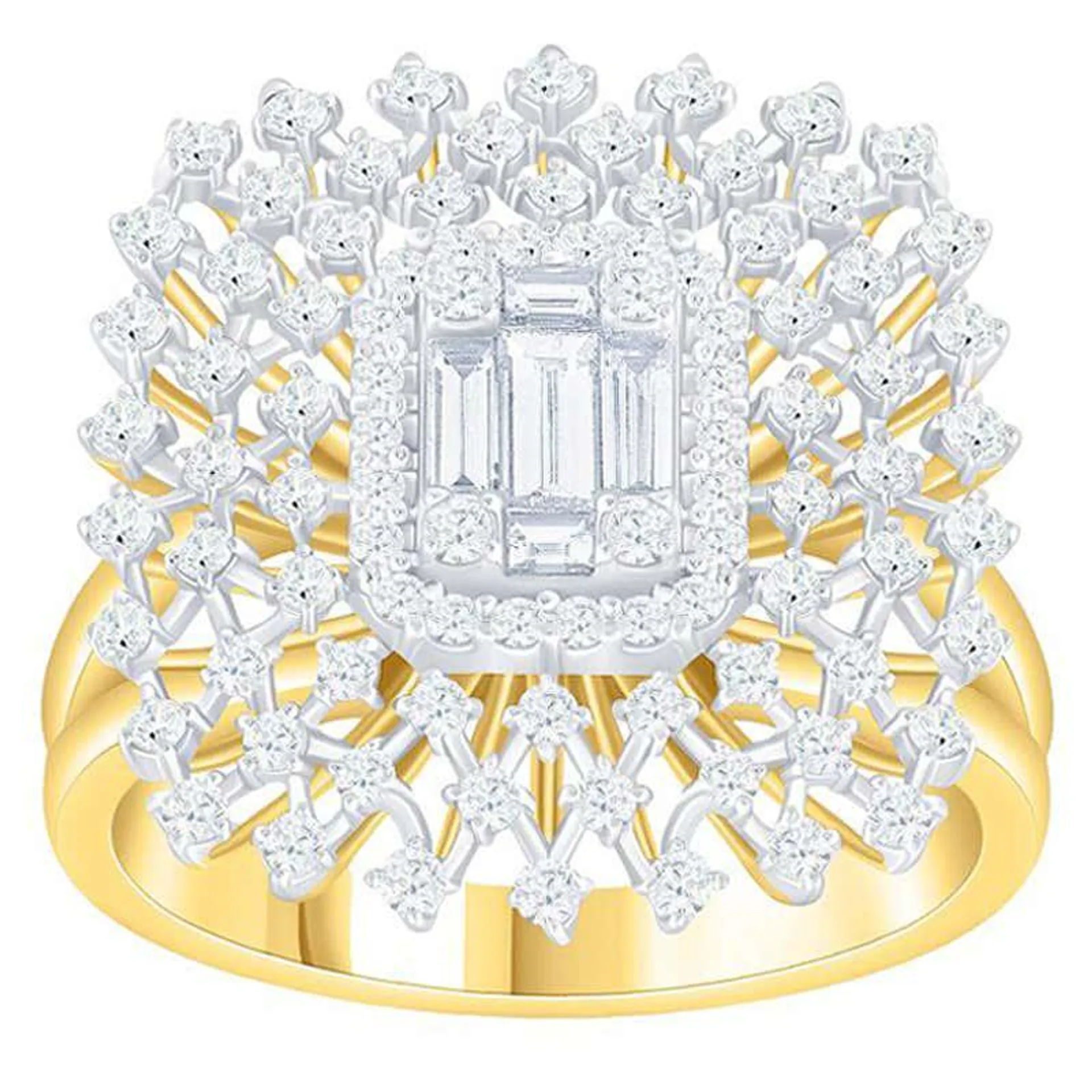 1.0ctw. Baguette & Round Diamond Cluster Ring in Solid 14k White Gold