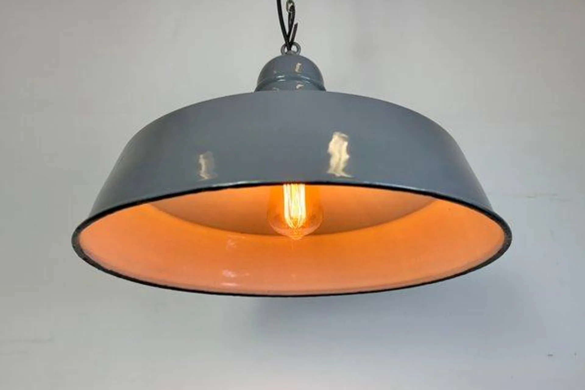 Industrial Grey Enamel Factory Pendant Lamp, 1960s