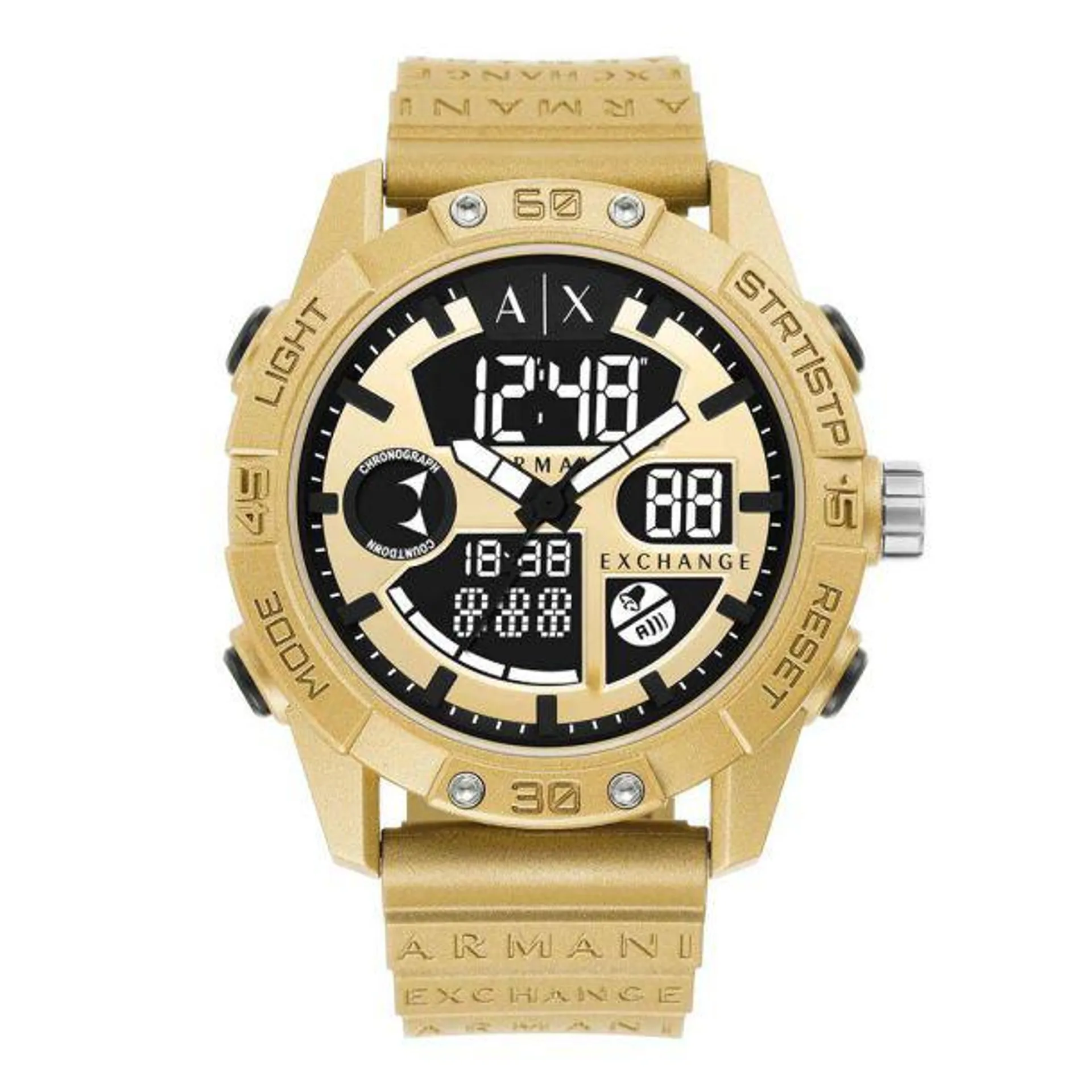 Armani Exchange Men's 46mm Gold Strap Watch - Black Dial