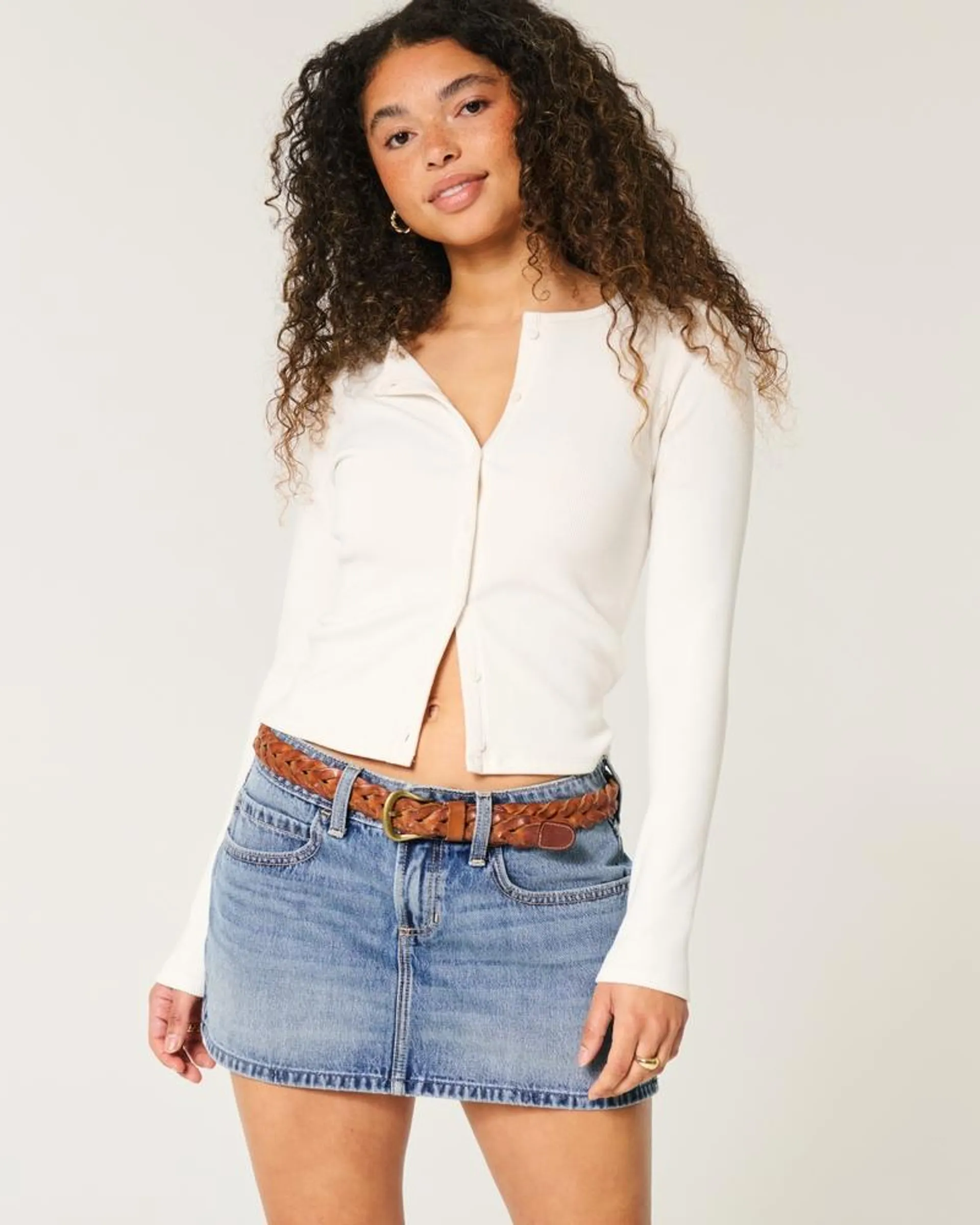 Low-Rise Denim Mini Skort