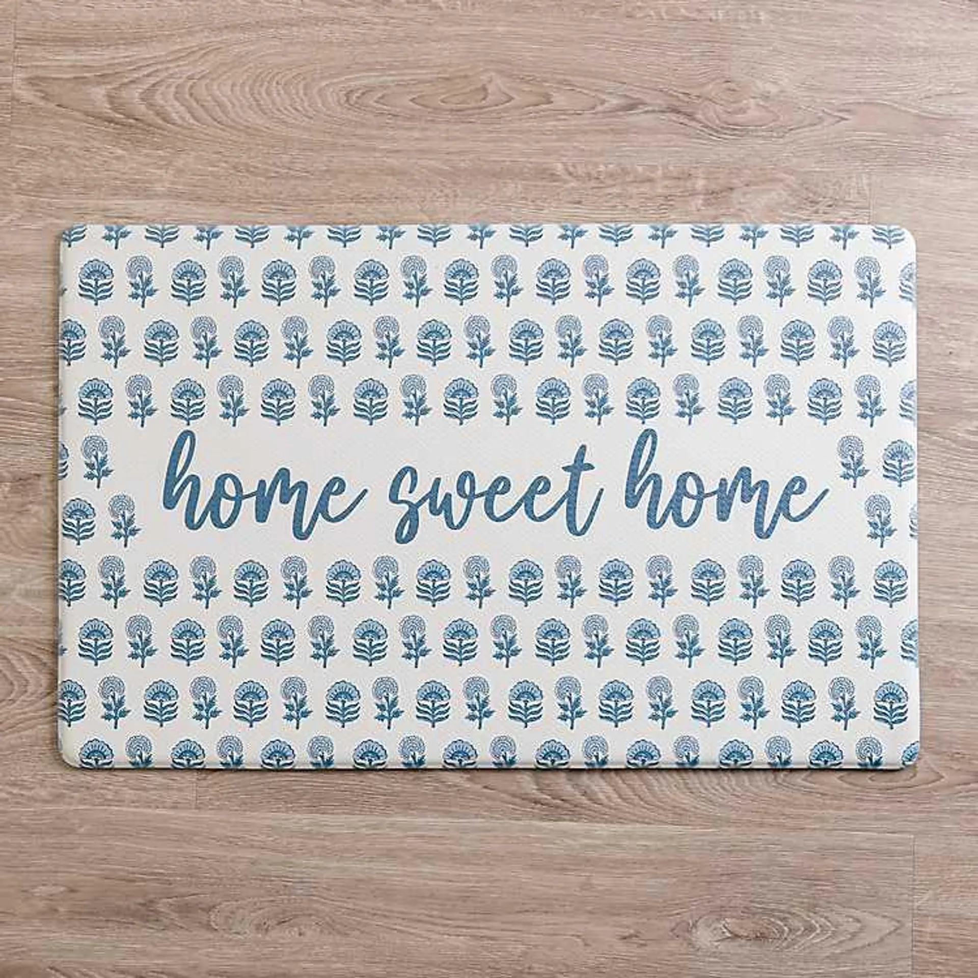 Blue Floral Home Sweet Home Kitchen Mat