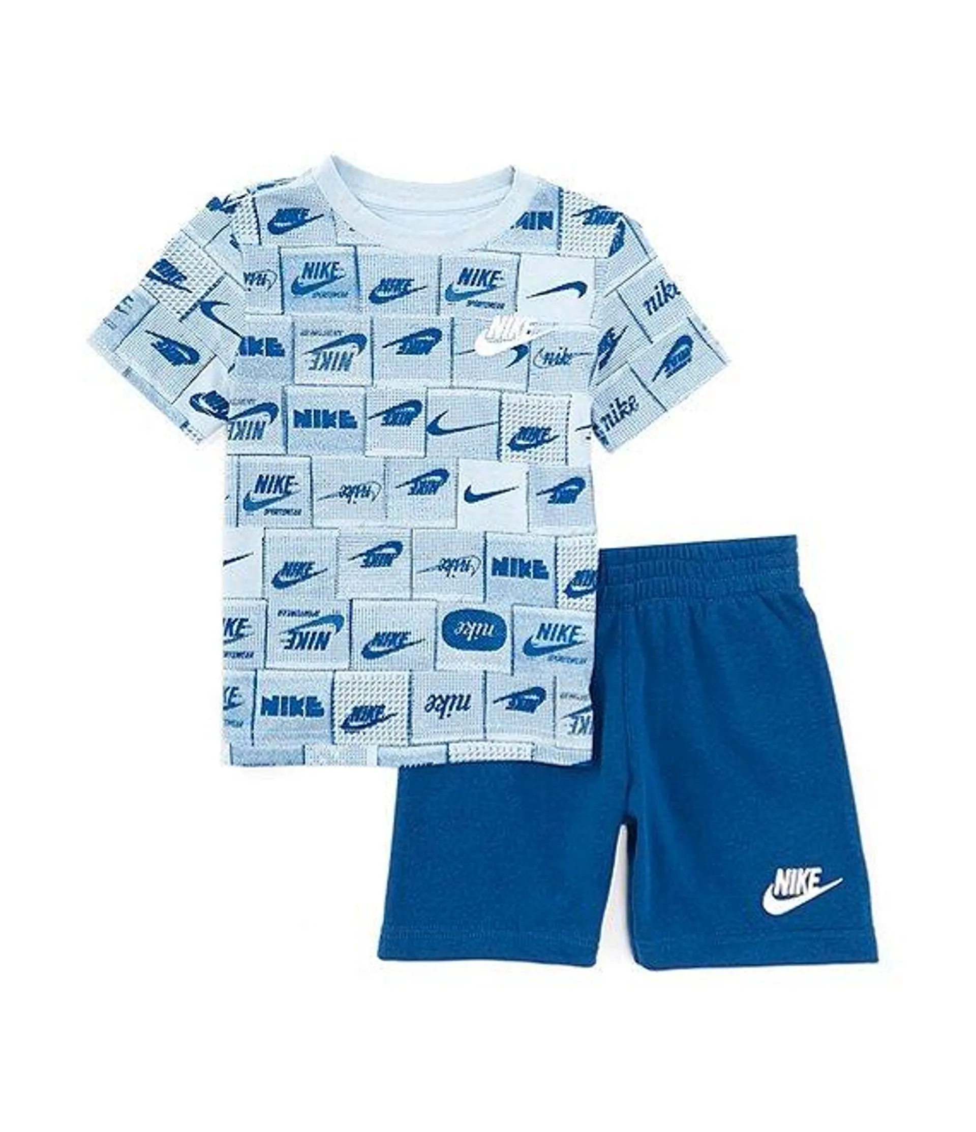 Little Boys 2T-7 Short Sleeve Allover Printed T-Shirt & Logo-Detailed Shorts Set